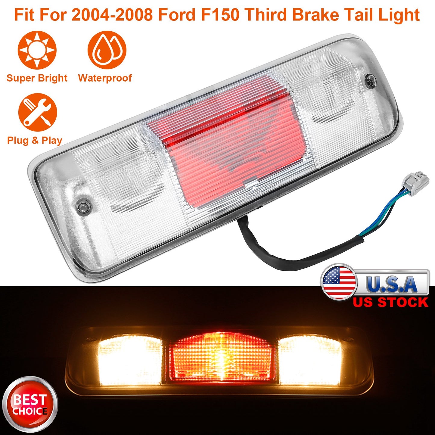 LJGelectro - Fit For 2004-2008 Ford F150 Third Brake Tail Light Cargo Lamp Bar Rear Center High Mount Stop Light