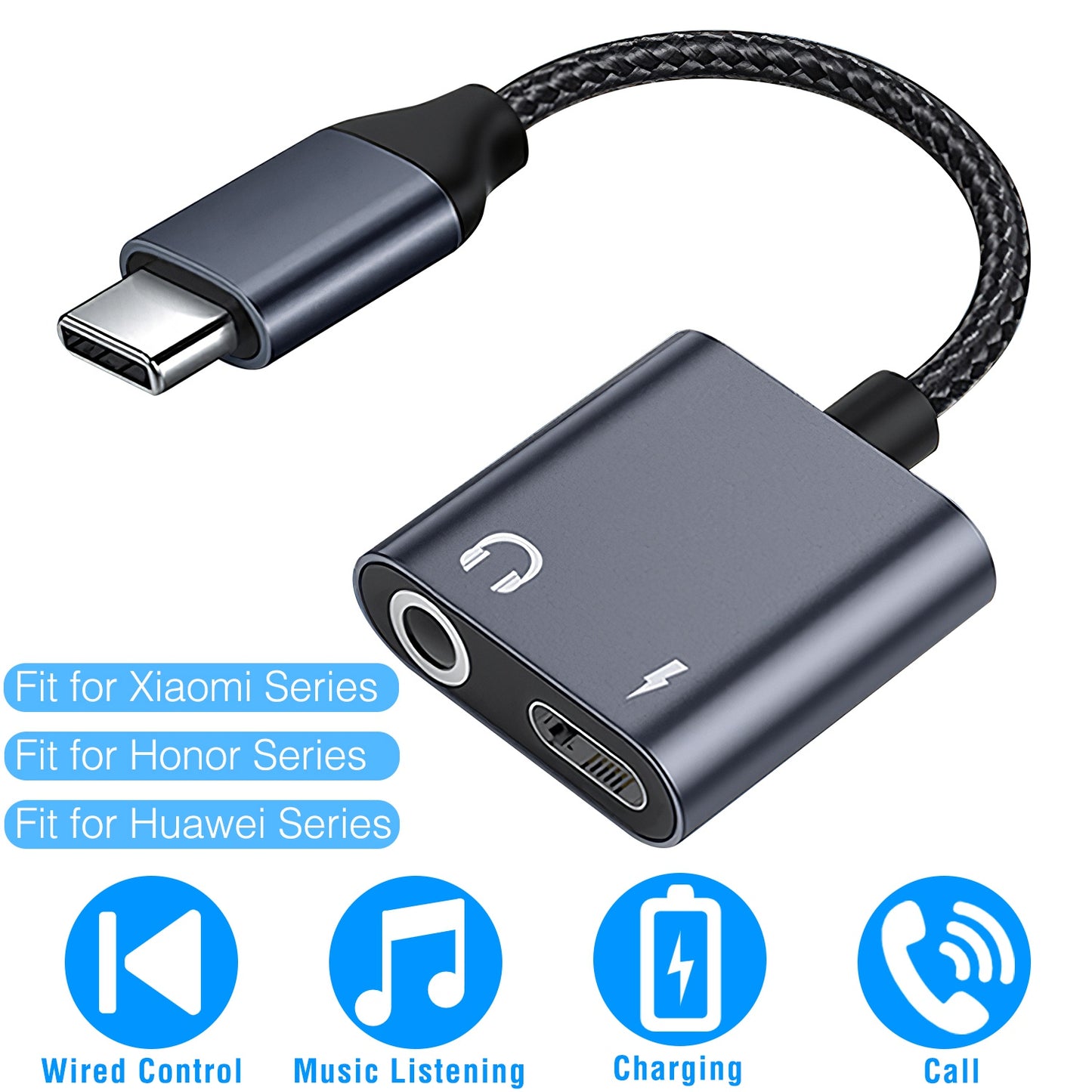 LJGelectro - Type C to 3.5mm Headphone Charger Adapter USB C to Aux Audio Jack Cable Cord Adapter Fit for Huawei/Xiaomi/Honor Series