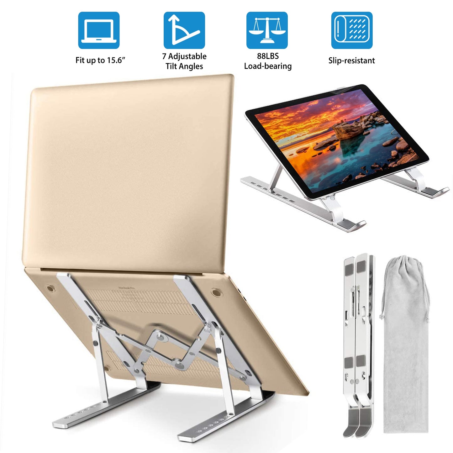 LJGelectro - Laptop Stand Lifter Foldable Aluminum Desktop Phone Holder Stand Angle Adjustable Tablet PC Holder Riser Ventilated Laptop Phone Tray