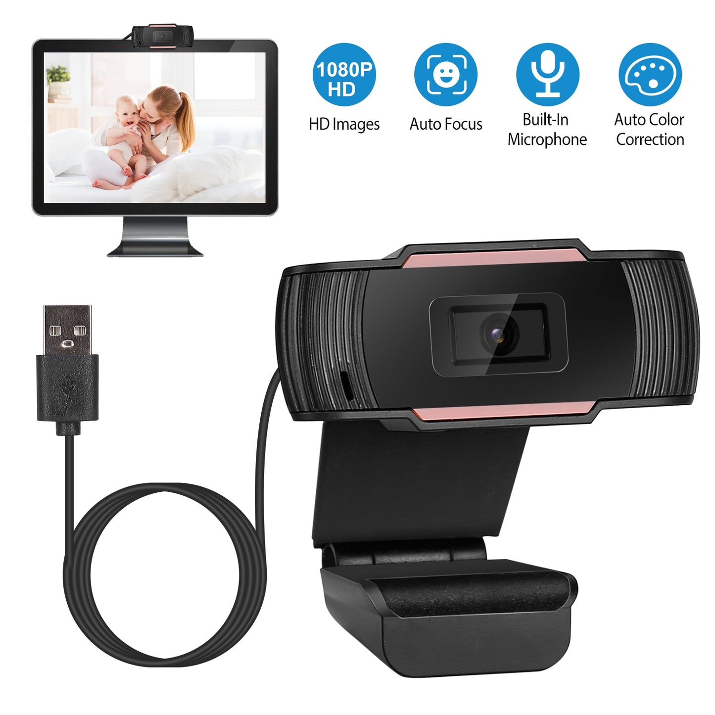 LJGelectro - 1080P USB Webcam Streaming USB Camera 170° Vertical Adjustment w/ Clip For PC Video Conferencing Gaming Facetime Broadcast