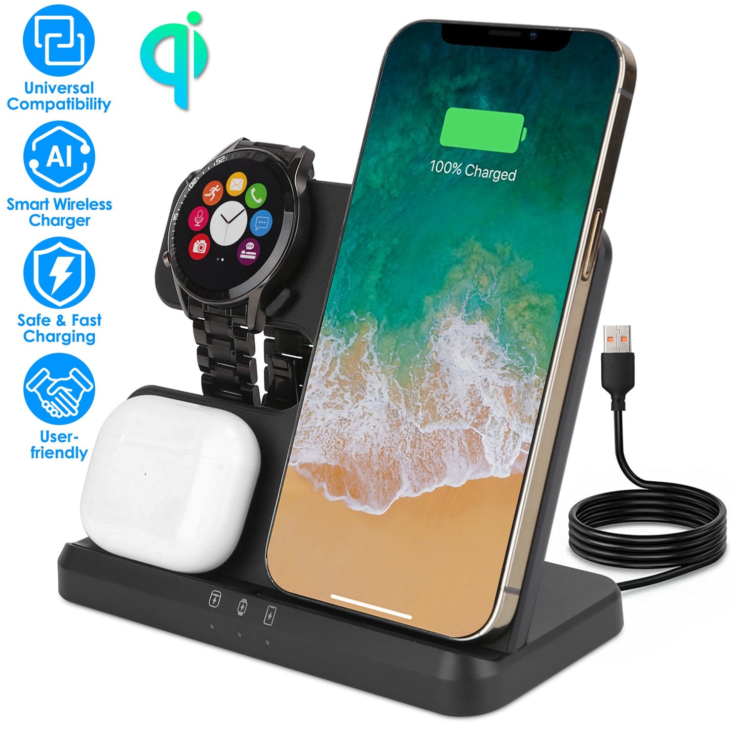 LJGelectro - 3 In 1 Fast Wireless Charger for Qi-enabled Phones Earphones Watches Wireless Charging Station Fit for IOS Phone 13 12 Pro Pro Max Mini iWatch S7 S6 S