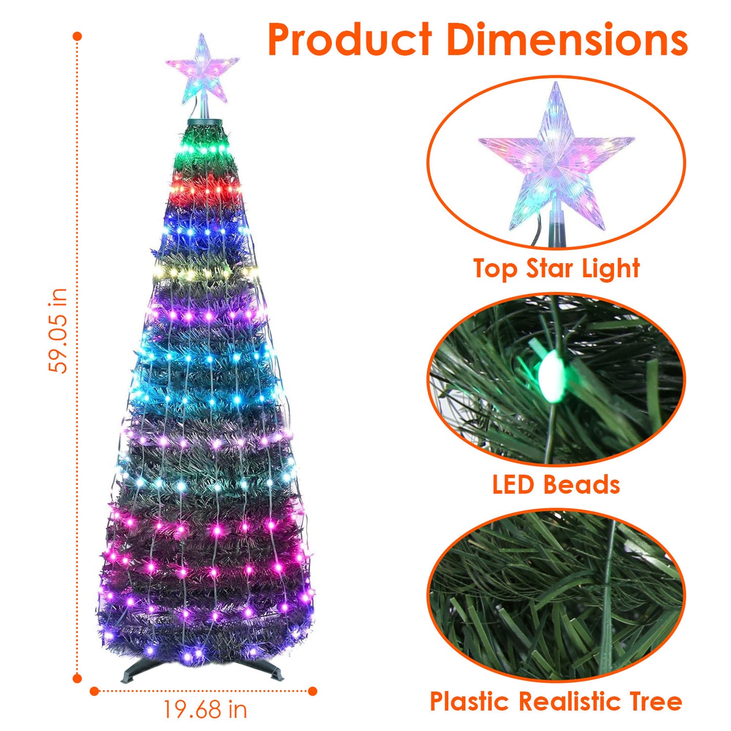 LJGelectro - 4.9FT 166Pcs LED Lights Collapsible Christmas Tree Light with Remote App Control IP65 Waterproof Customized Multi-Color Mode Timer Setting Work with A