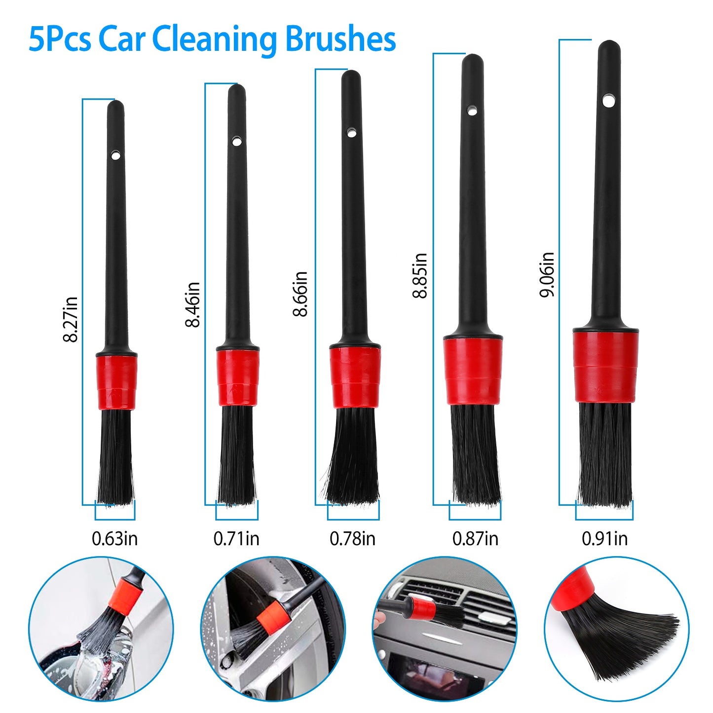 LJGelectro - 5Pcs Car Detailing Brush Set Detail Gap Cleaner For Automotive Dashboard Air Vent Wheels Cleaning Wet Dry Use