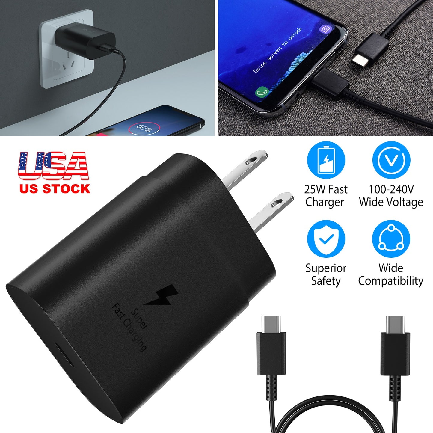 LJGelectro - USB C Wall Charger 25W PD3.0 Fast Charger Power Adapter High Speed Wall Charger Fit for Samsung S21 S20