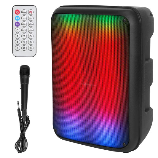 LJGelectro - Portable Wireless Party Speaker 8in Colorful Lights DJ PA System with TWS Function FM Radio USB MMC Card Reading Aux In Recording Function Mic