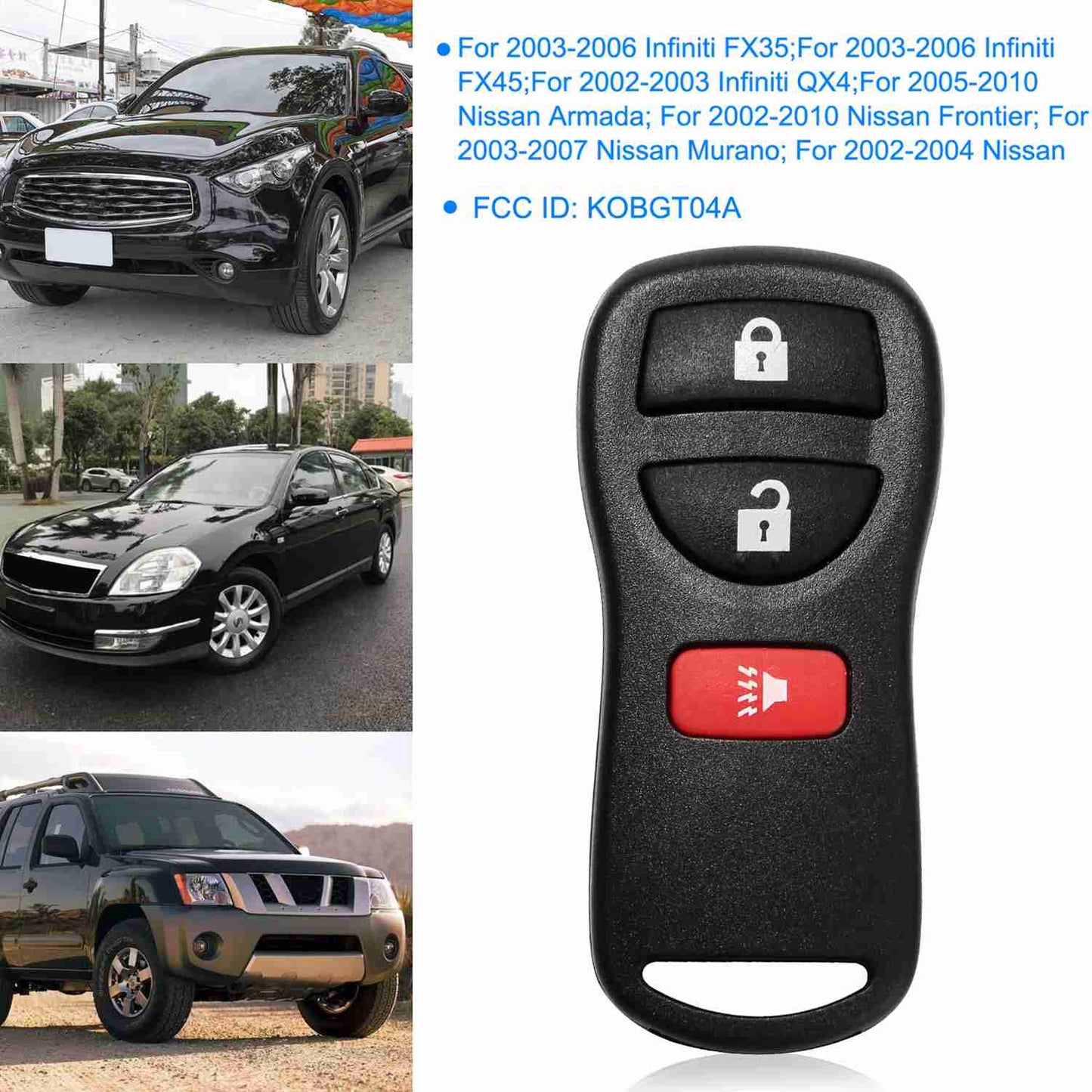 LJGelectro - 2 Keyless Entry Car Key Remote Key Fob Case Button Pad Replacement for Nissan KBRASTU15 315MHZ