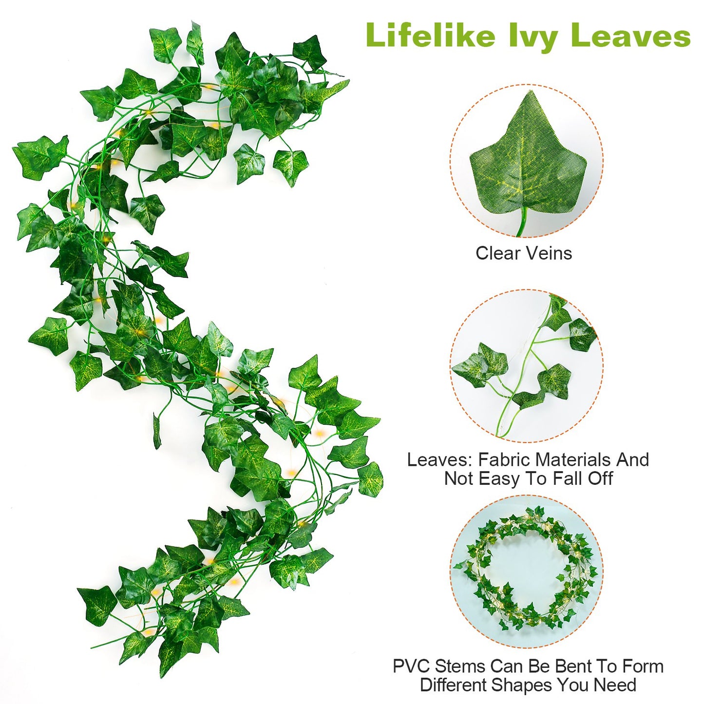 LJGelectro - Artificial Ivy Battery Powered String Lights 360Pcs Leaves 100Pcs LED Beads Fake Leaf Fairy Lamps DIY Decorative Night Light For Wedding Kitchen Wall