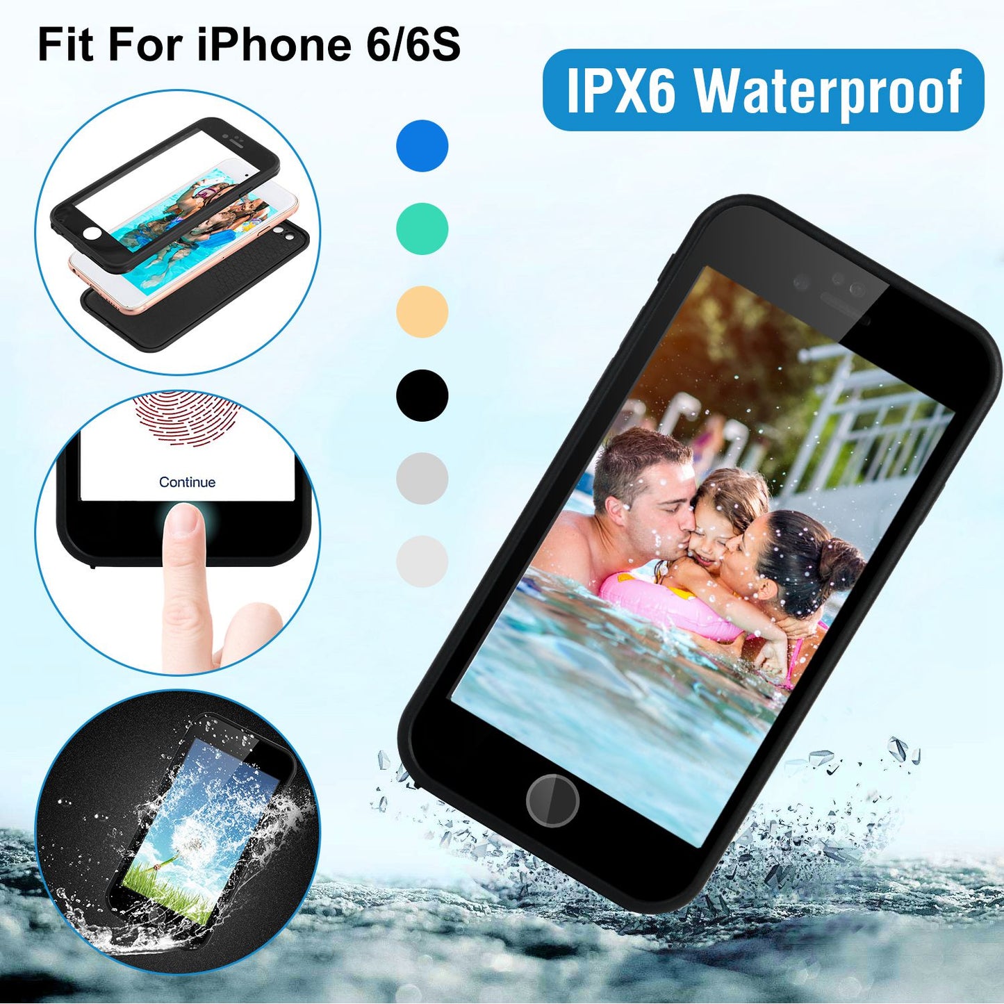 LJGelectro - Waterproof Phone Case for iPhone6/6S IPX6 360° Full Sealed Phone Protective Case Shockproof Dustproof Sandproof Cover