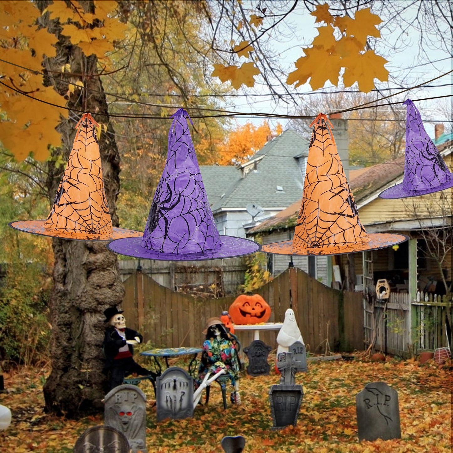 LJGelectro - 8 Pack 13FT Witch Hat Hanging String LED Light Halloween Decoration Battery Powered Remote Control 8 Lighting Modes Glowing Outdoor Indoor Halloween P