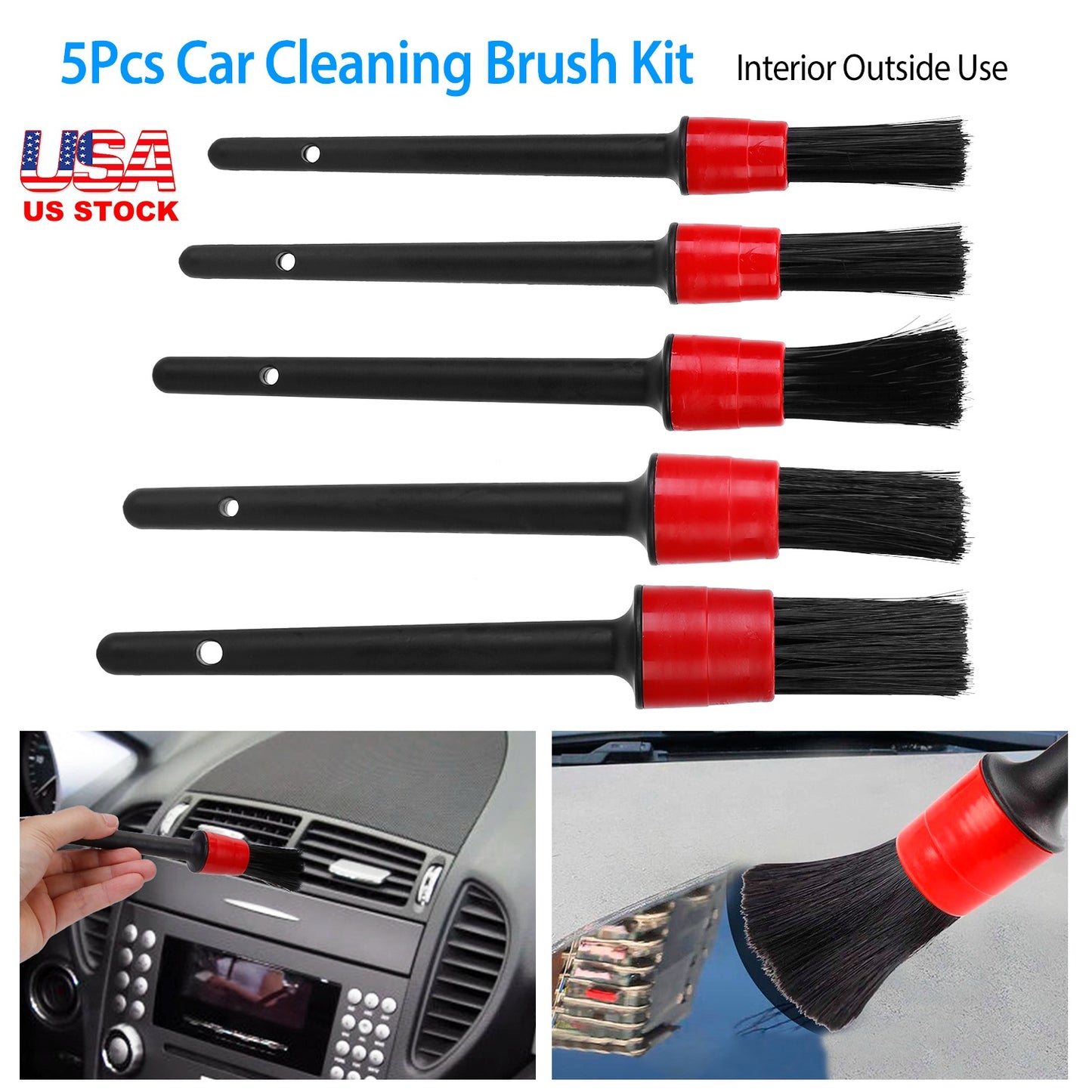 LJGelectro - 5Pcs Car Detailing Brush Set Detail Gap Cleaner For Automotive Dashboard Air Vent Wheels Cleaning Wet Dry Use