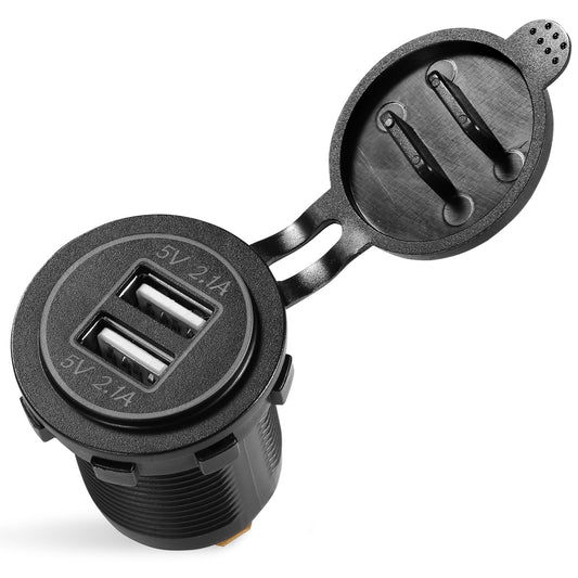 LJGelectro - 1Pc 2 USB Charger 12-24V Car Cigarette Lighter Socket Splitter Dual USB 2.1A Outlet Car Charger IP65 waterproof for Car Boat Marine Mobile