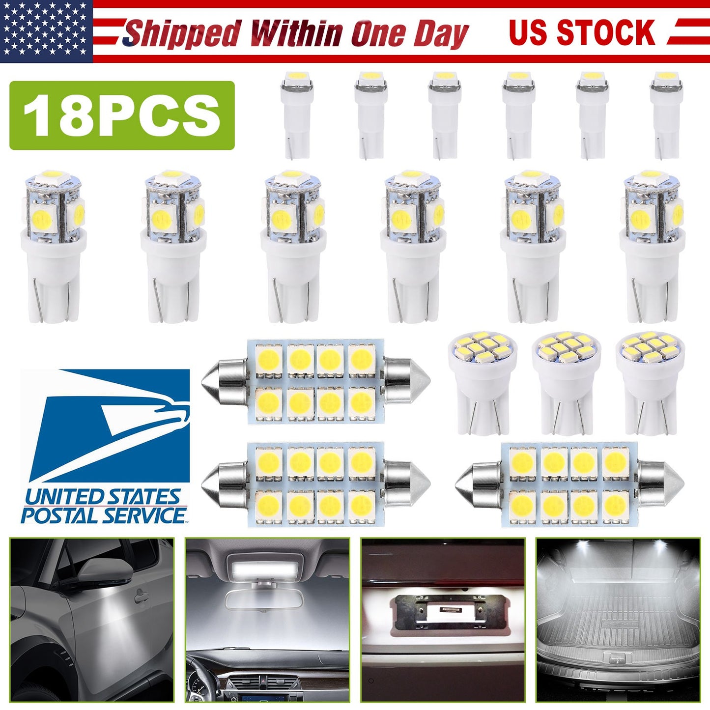 LJGelectro - 18Pcs T10/T5/41mm Festoon LED Light Bulb Interior Dome Map instrument LED Lights License Plate Trunk Side Positioning Lights 6000K White