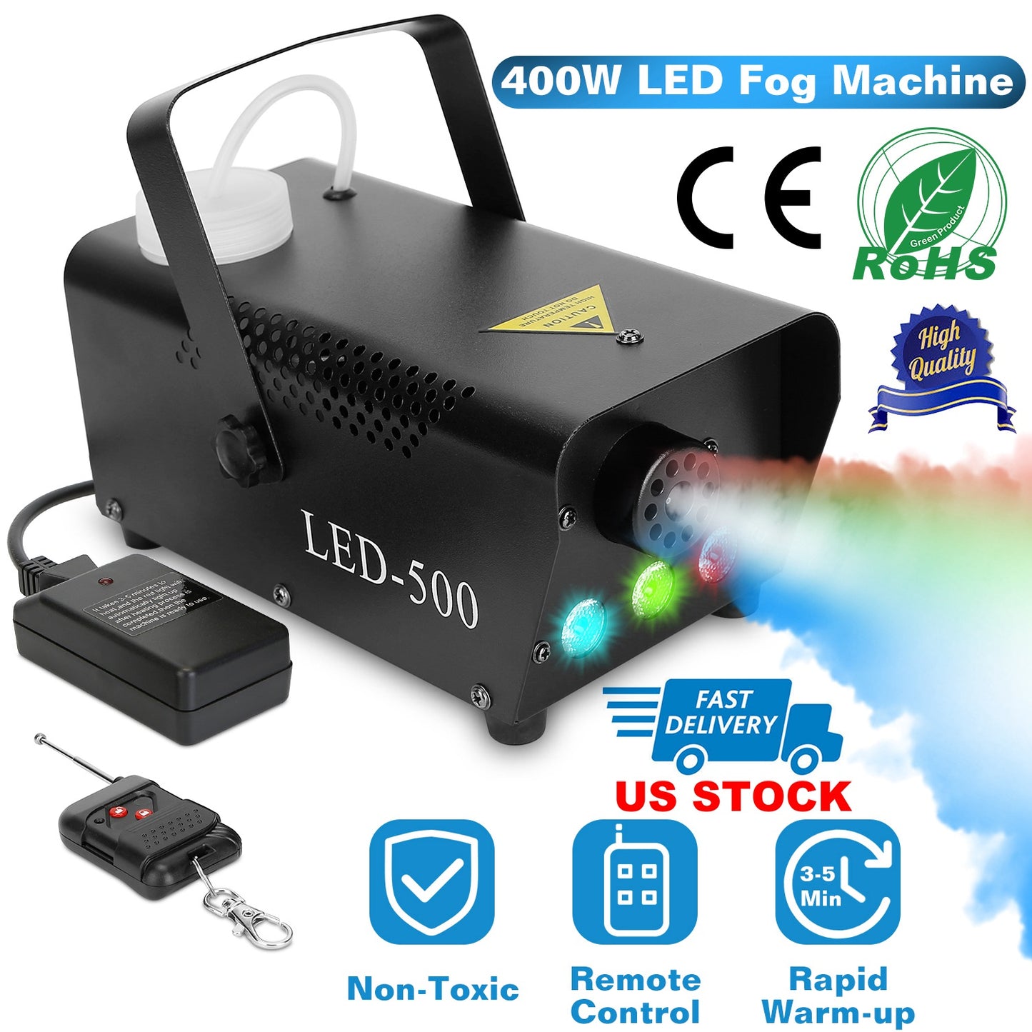 LJGelectro - 400W Fog Machine RGB LED Party Club DJ Fogger Rapid Heating Remote Control Wedding Stage Smoke Machine