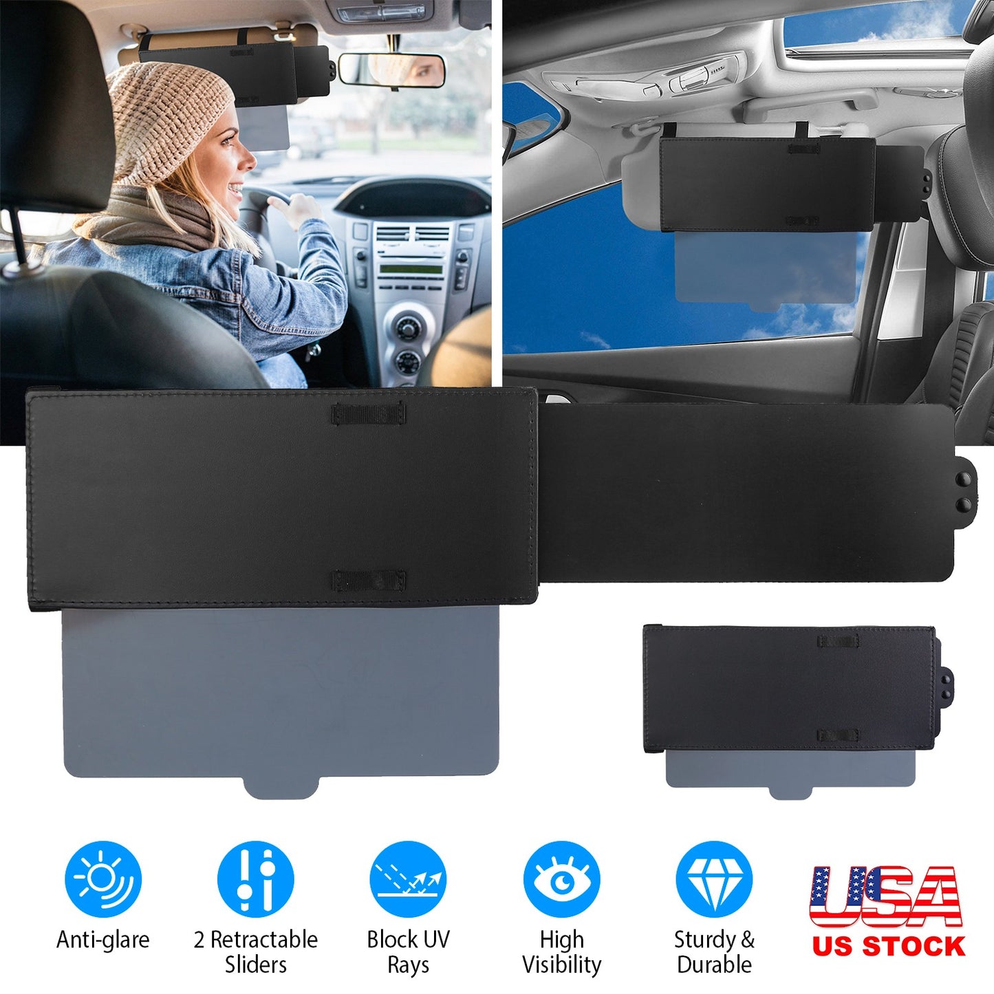 LJGelectro - Car Sunshade Sun Visor Extender Windshield Side Window Shade Anti-Glare UV Blocker for Driver