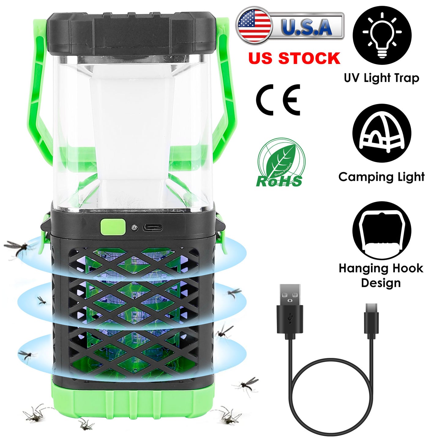 LJGelectro - 2 In 1 Electric UV Mosquito Killer Lamp with Night Light Fly Bug Zapper Pest Insect Control Light Trap Catcher Camping Lantern Outdoor Indoor