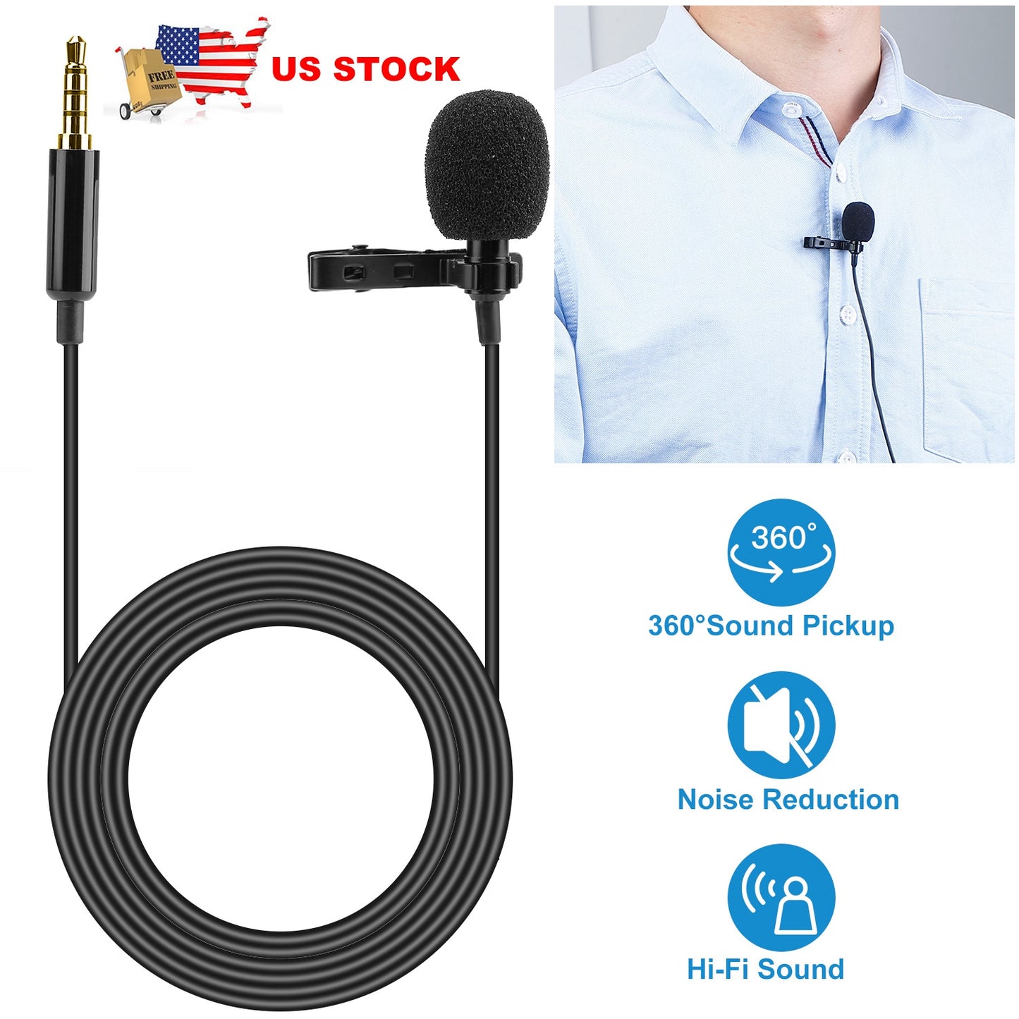 LJGelectro - Clip On Microphone Hands Free Lavalier Lapel Mic Omnidirectional Microphone w/ 3.5mm Jack For Camera Smartphone Computer