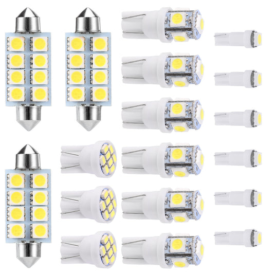 LJGelectro - 18Pcs T10/T5/41mm Festoon LED Light Bulb Interior Dome Map instrument LED Lights License Plate Trunk Side Positioning Lights 6000K White