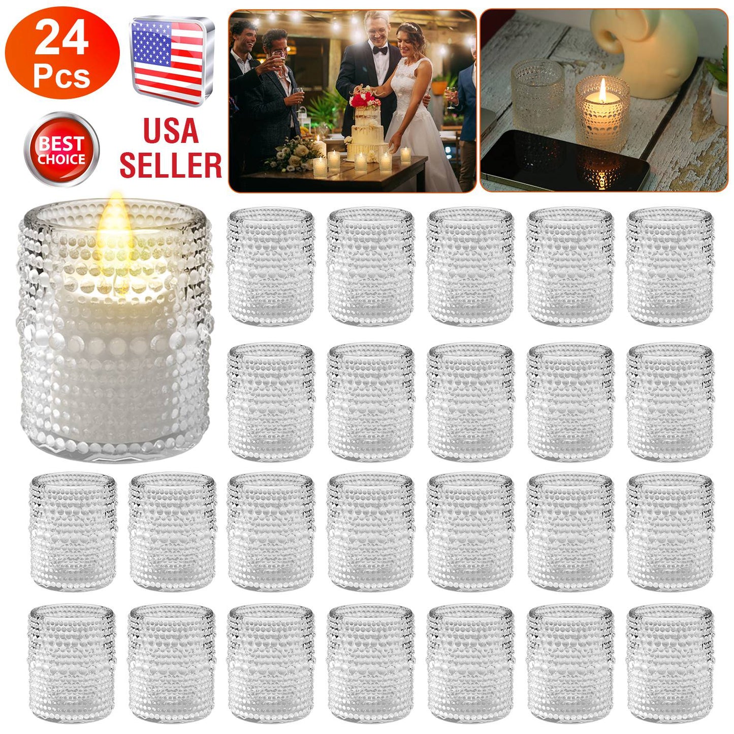 LJGelectro - 24Pcs Clear Glass Candle Holders Votive Tealight Candle Holder Set for Wedding Party Birthday Table Centerpiece Decor