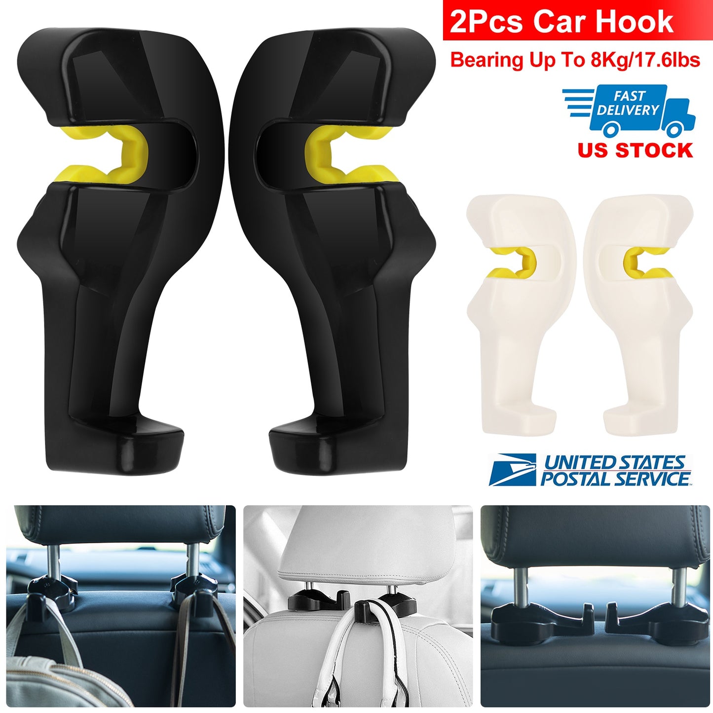 LJGelectro - 2Pcs Car Seat Headrest Hanger Car Headrest Hanging Hook For Bag Purse Cloth Grocery Organizer