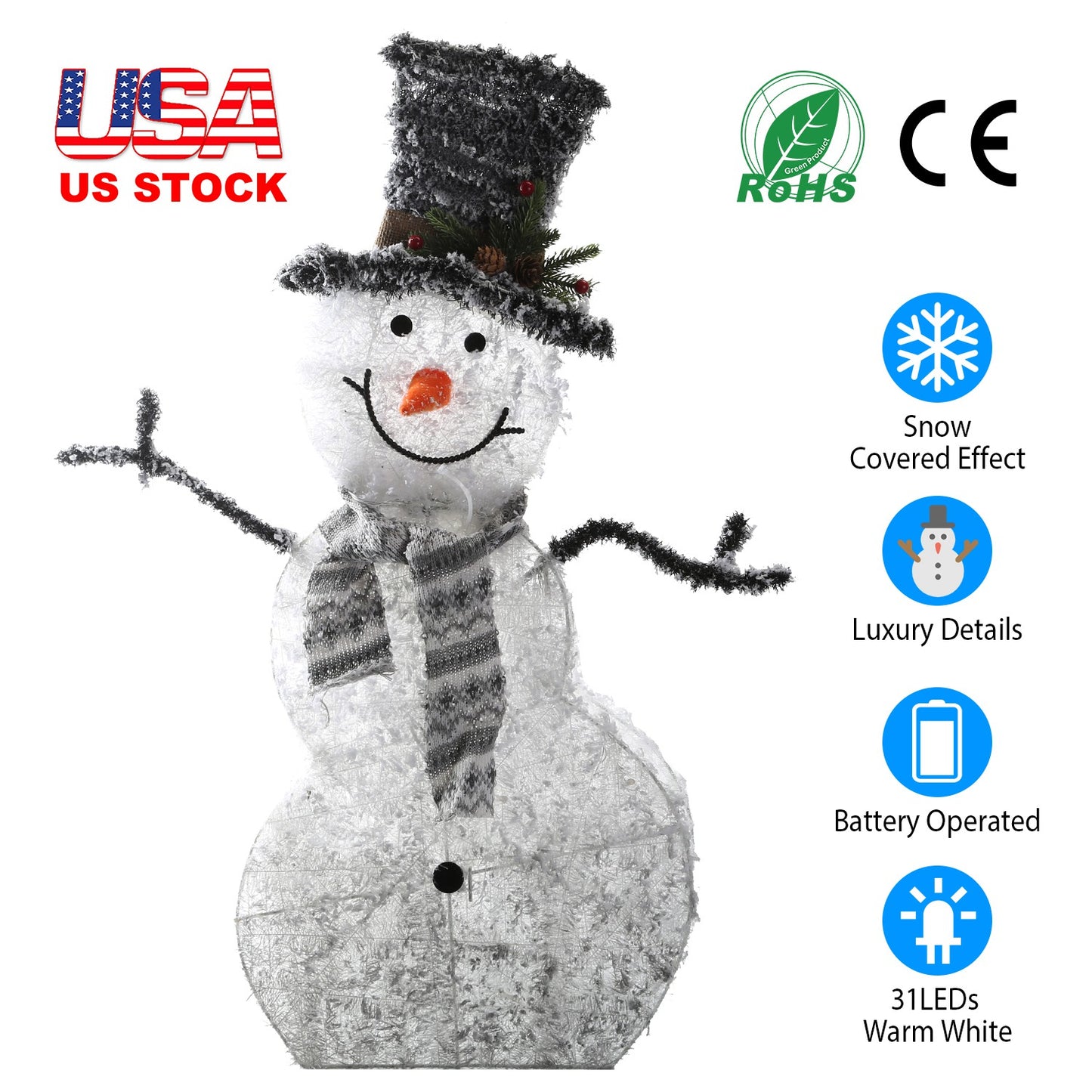 LJGelectro - LED Christmas Snowman Decoration Light Collapsible Battery Operated Lighted Snowman Indoor Outdoor Garden Light with Removable Hands Scarf