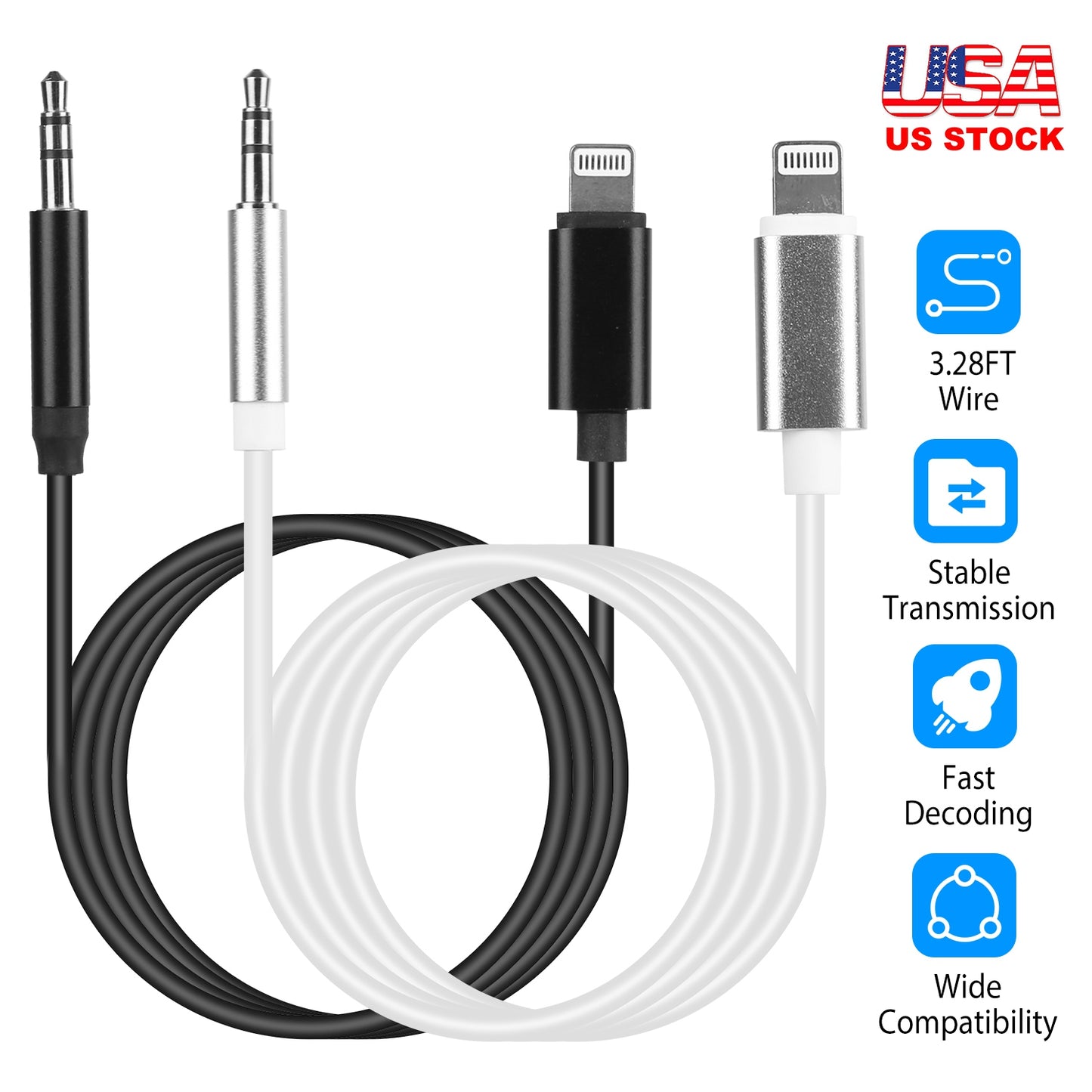 LJGelectro - IOS 8 Pin to 3.5mm Aux Car Audio Adapter Cord 3.5mm Headphone Jack Adapter Fit For iPhone 13/12/11/XR/XS/X/8/7/6 Plus/SE/iPad Pro/Air/mini/iPod Touch