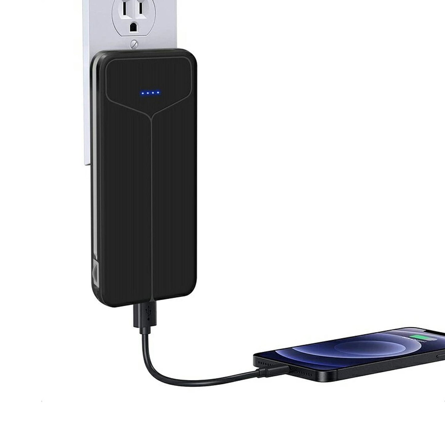 LJGelectro - 10000mAh Power Bank Portable Charger with US Plug 2 Built-in Cables External Battery Pack with 4 Ouputs 3 Inputs Fit For IOS Phone 14 Android And More