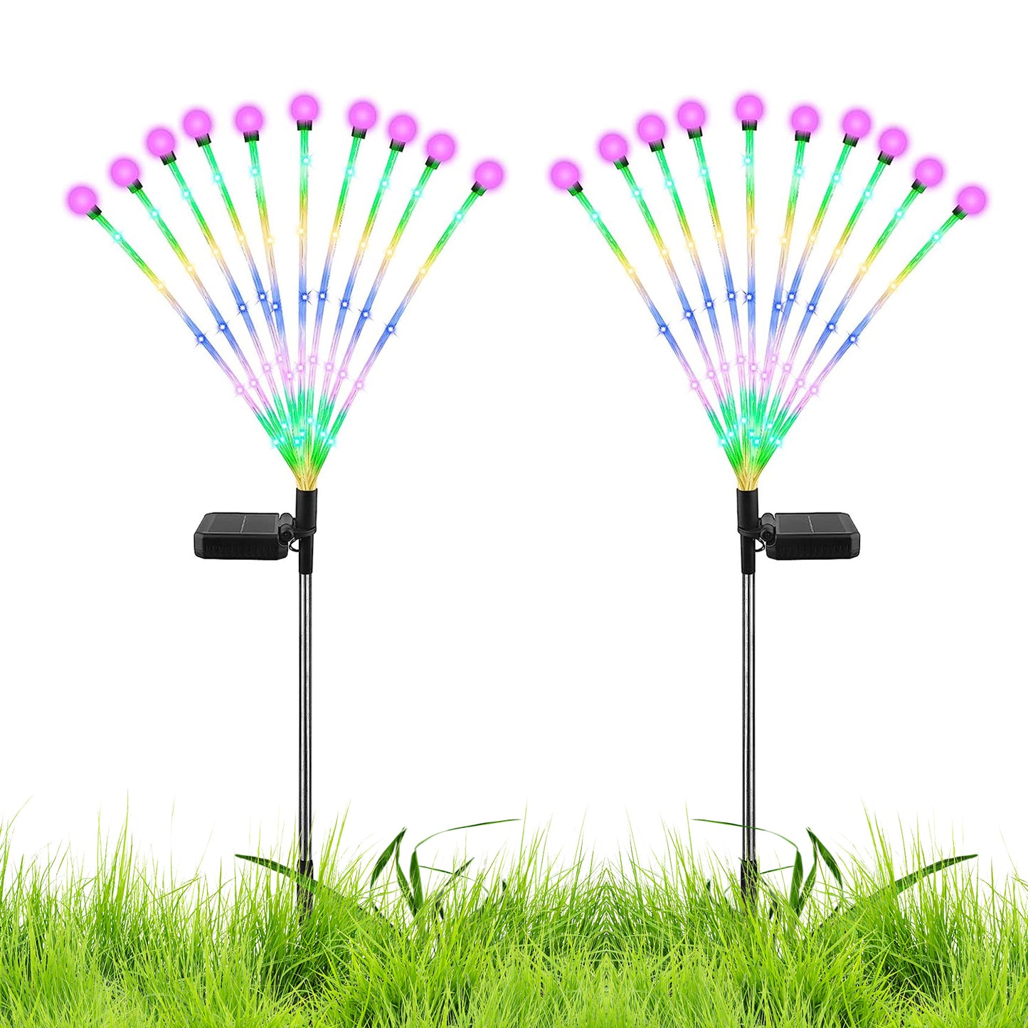 LJGelectro - 2Pcs Solar Firefly Lights Swaying Decorative Pathway Stake Lamp IP65 Waterproof Landscape Patio Yard Night Light