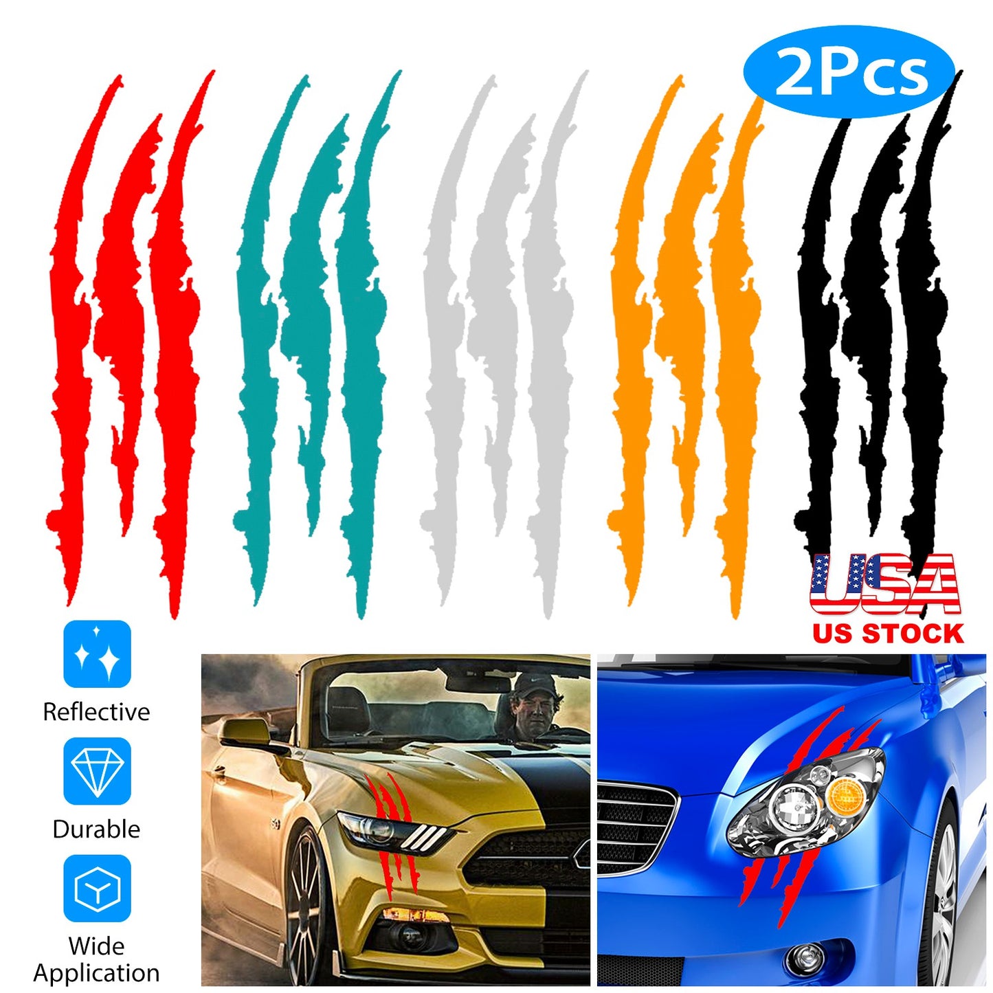 LJGelectro - 2Pcs Car Claw Mark Headlight Sticker Stripe Scratch Decal for Sport Car Truck Window Motorcycle