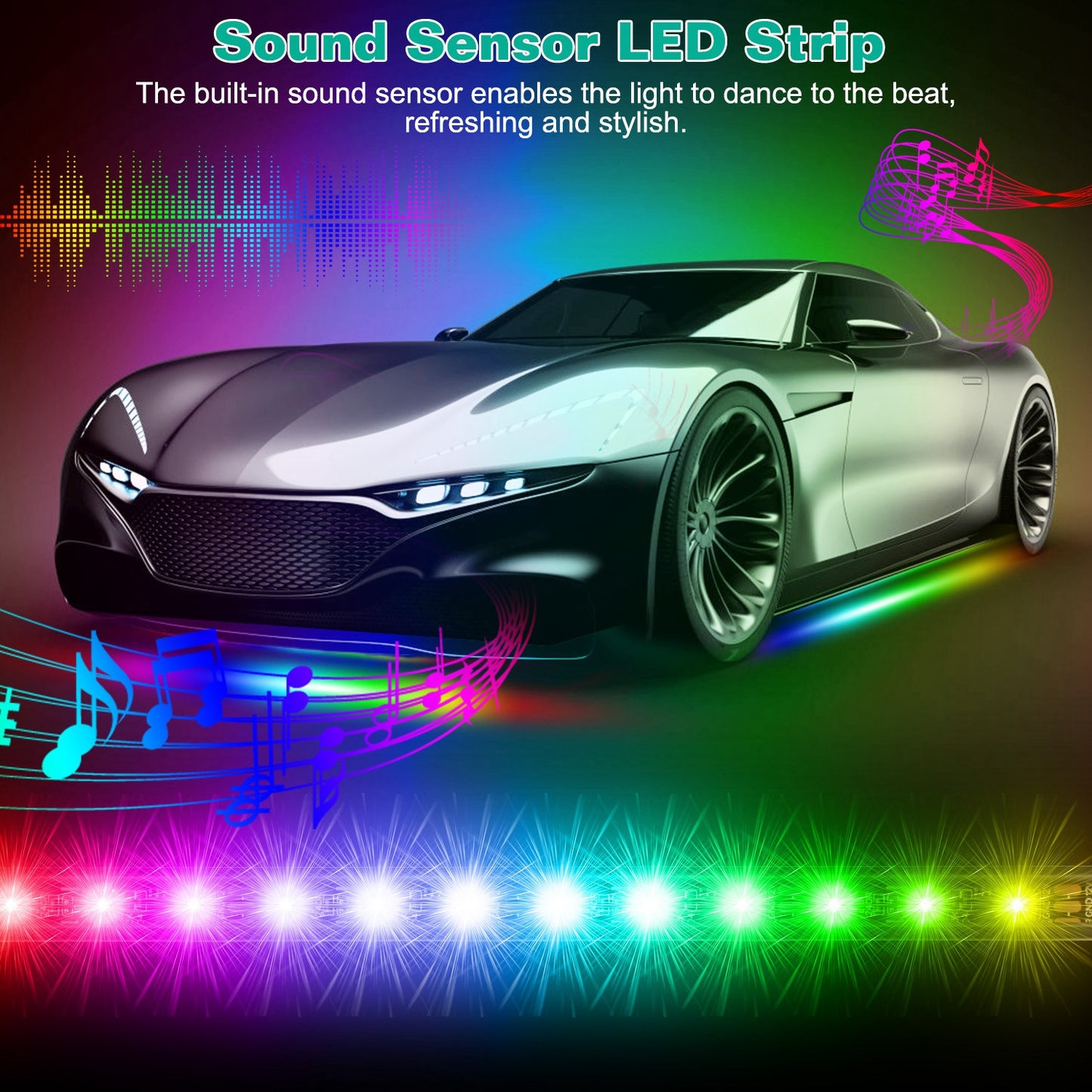 LJGelectro - Waterproof RGB Underglow LED Strip Remote App Control Car Underbody Light Music Control Exterior Underbody Lights DC 12V