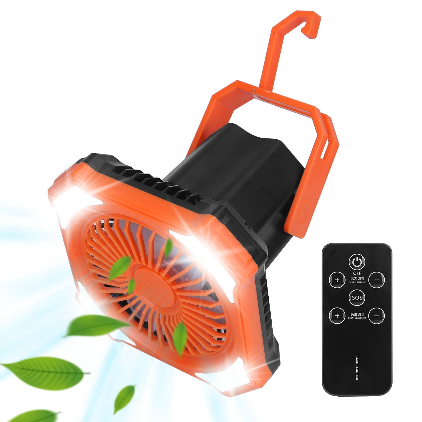 LJGelectro - Portable Camping Lantern Fan 10000mAh Battery Powered Hanging Fan USB Rechargeable Tent Fan with 4 Light Modes 3 Wind Modes Emergency Power Bank Remot