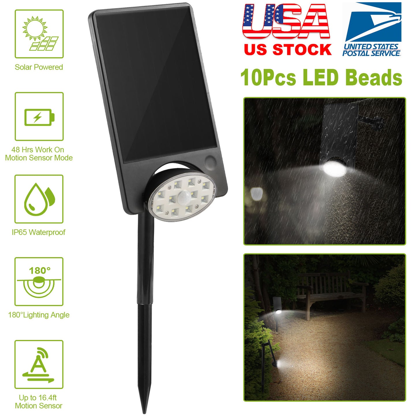 LJGelectro - Solar Spotlights Outdoor 10LEDS Landscape Lights 120° Motion Sensor Lamps 180°Lighting IP65 Waterproof for Garage Garden Front Door