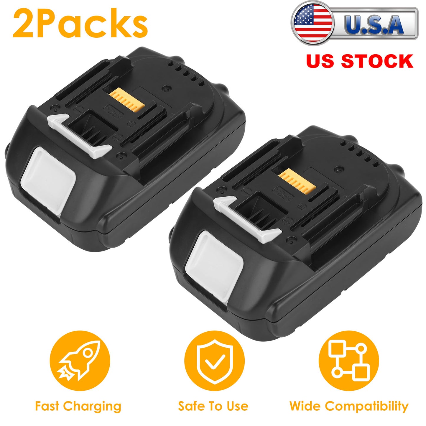 LJGelectro - 2Packs 18V Li-ion Power Tool Battery Replacement Fit for Makita 194205-3 194309-1 BL1830 BL1815 LXT400