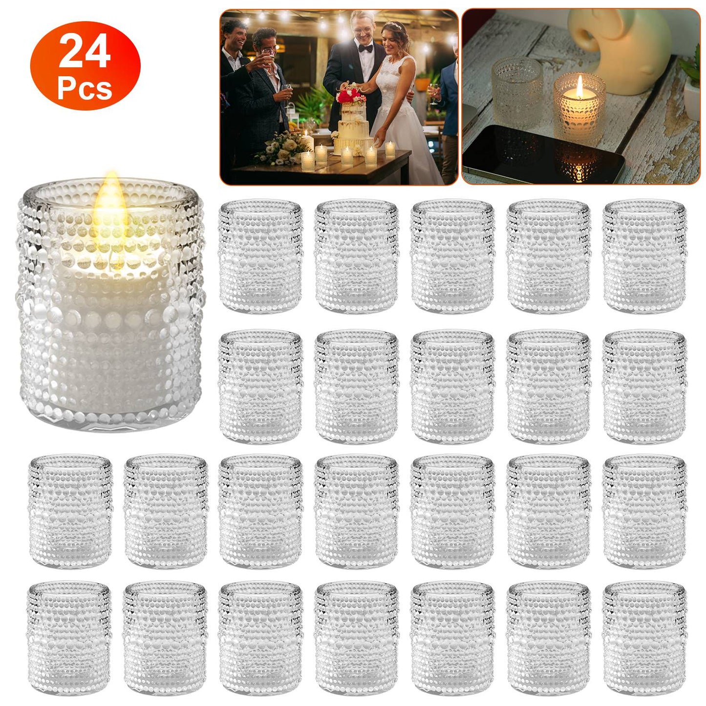 LJGelectro - 24Pcs Clear Glass Candle Holders Votive Tealight Candle Holder Set for Wedding Party Birthday Table Centerpiece Decor