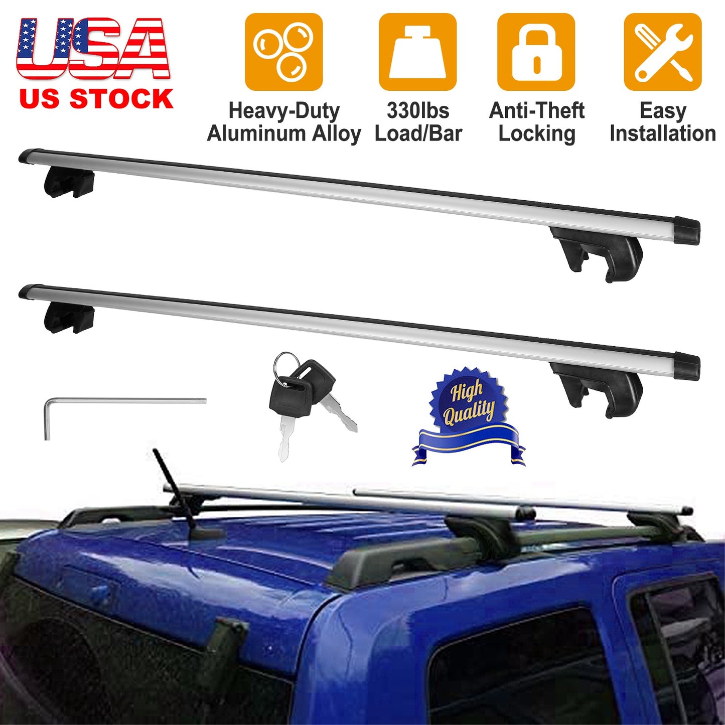 LJGelectro - 2Pcs Car Roof Top Crossbar Rack Aluminum Alloy Luggage Carrier Rack 330lbs Max Load w/Lock Fit Most Cars SUVs