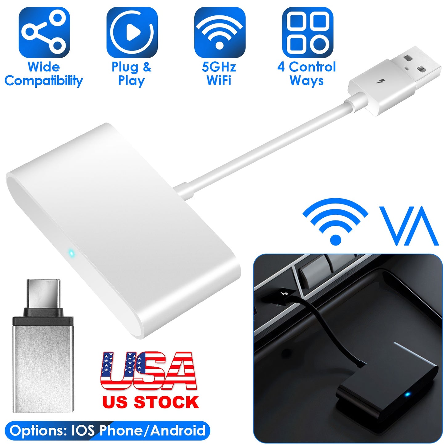 LJGelectro - IOSPhone Wireless Adapter for In-car Infotainment System 5GHz WiFi Car Auto Navigation Player Fit for FORD HONDA CHEVROLET IOSPhone 6+