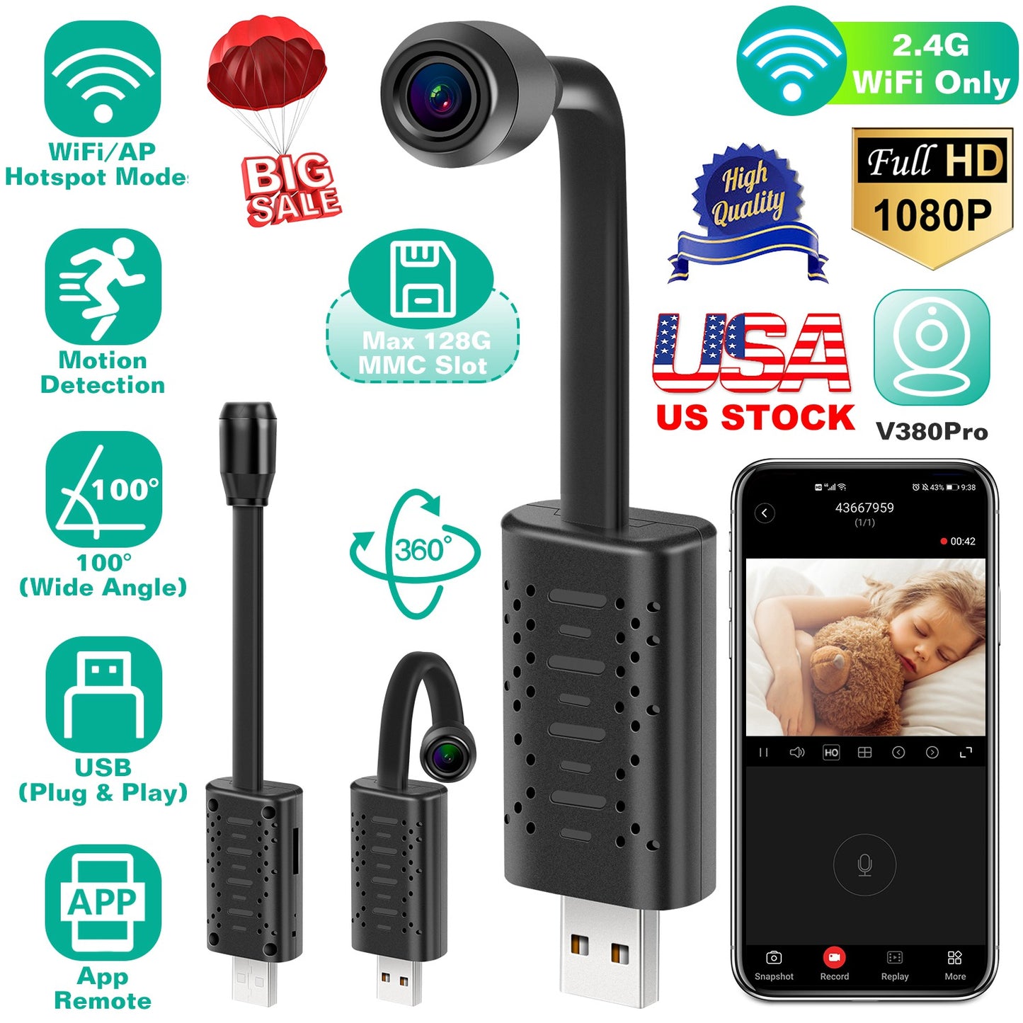 LJGelectro - 1080P HD Mini USB IP Camera Motion Detection Loop Recording WiFi Camcorder Audio Record Surveillance Cam APP Remote Control