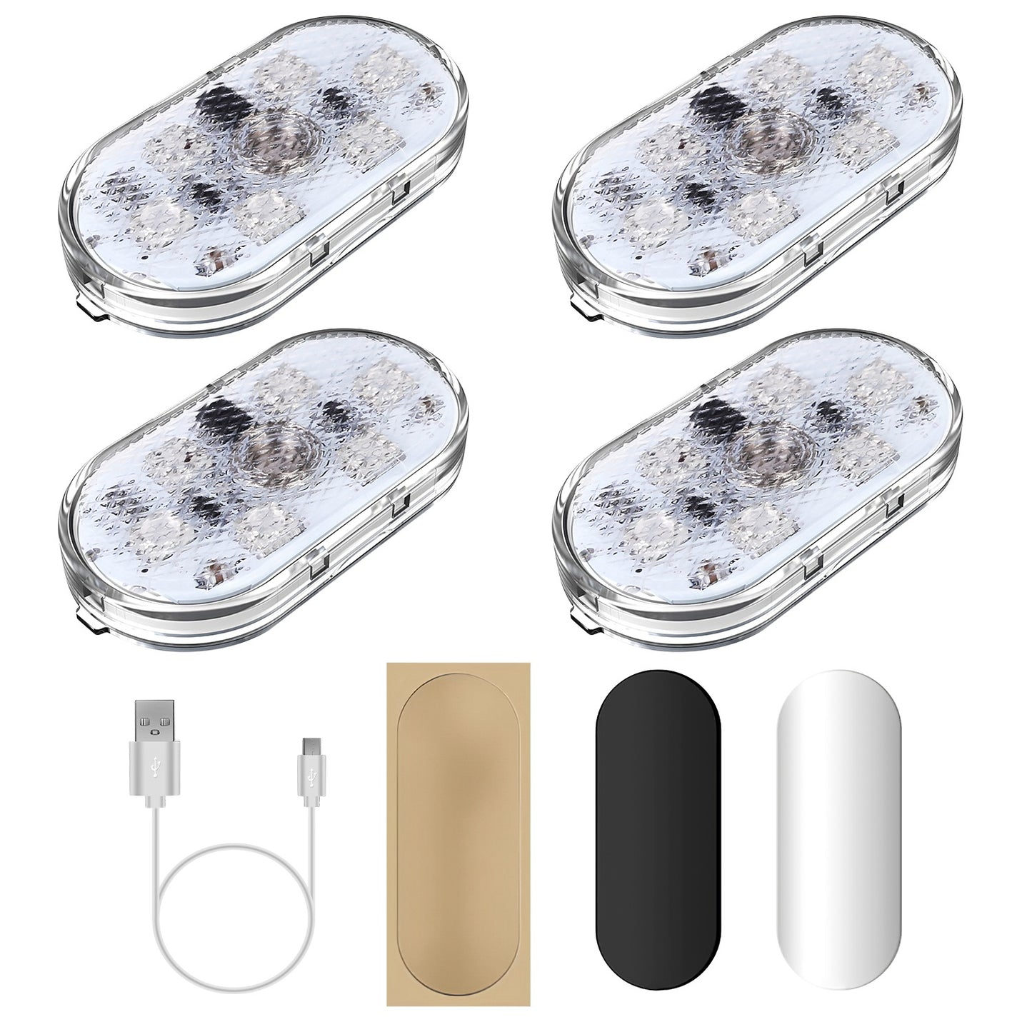 LJGelectro - 4Pcs Cordless Car Interior Light USB Rechargeable Magnetic Atmosphere Light 8 Lighting Mode Ambient Night Lamp