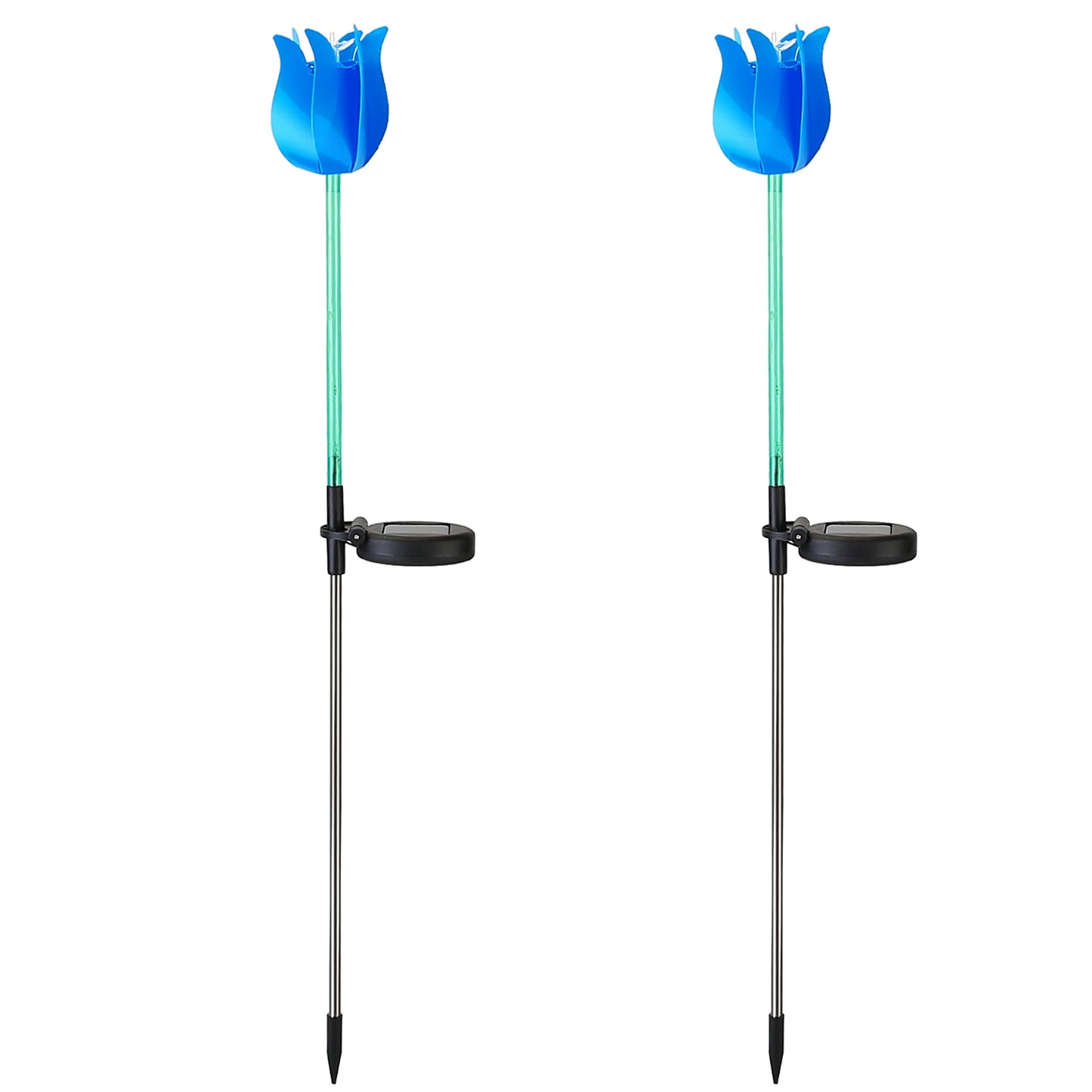 LJGelectro - 2Pcs Solar Powered Tulip Garden Light Wind Mill Waterproof Landscape Stake Lamp Decorative Lawn Lights For Yard Driveway Walkway Patio