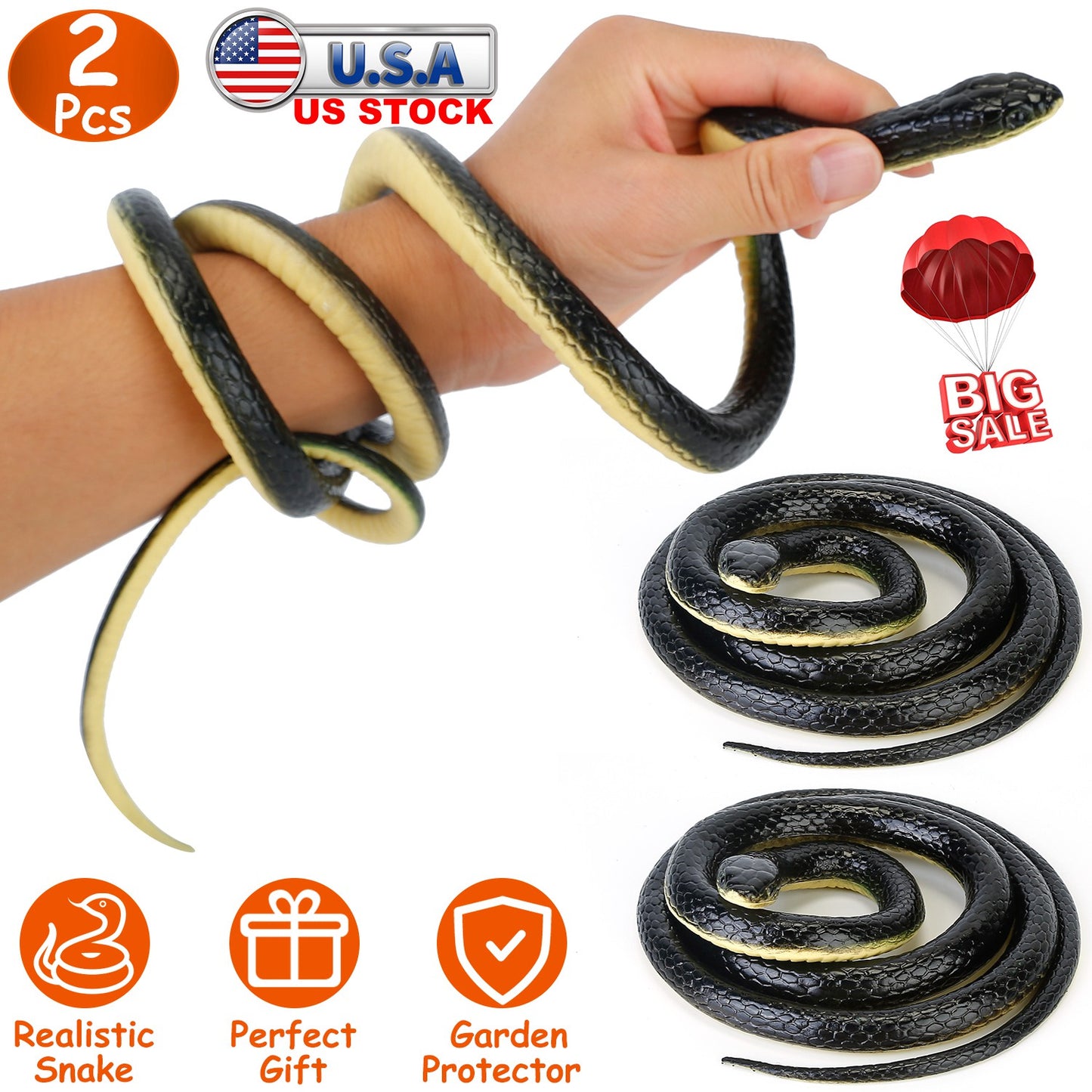 LJGelectro - 2Pcs 50in Long Realistic Rubber Snakes Toy Thick Durable Fake Snake Prank Toy For Halloween Decoration Trick Game