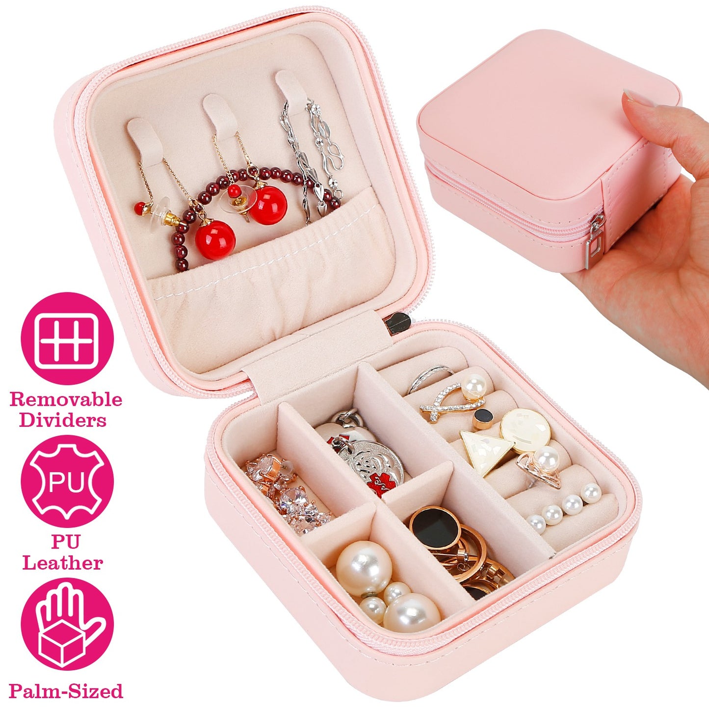 LJGelectro - Mini Jewelry Storage Box Portable Ring Earring Necklace Storage Travel Case PU Leather Jewelry Organizer Gift