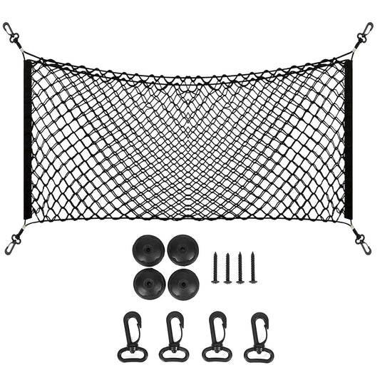 LJGelectro - Trunk Cargo Net Stretchable Universal Elastic Truck Net Rear Seat Trunk Storage Organizer Net with Fasteners and Hardware Flexible Nylon Car Storage M