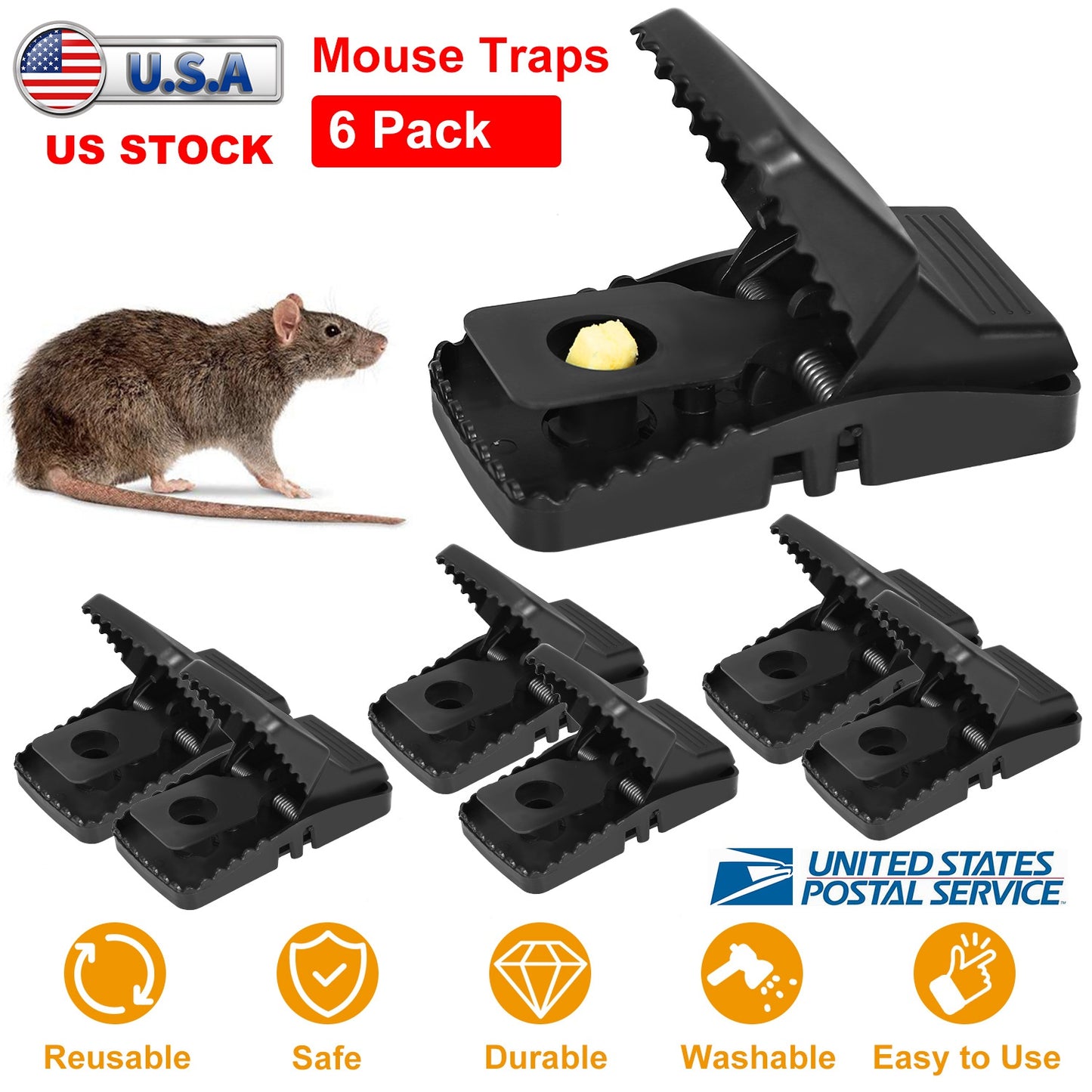 LJGelectro - 6 Pack Mouse Traps Reusable Rat Trap Mice Snap Trap Effective Mouse Catcher Quick \'N Vole Effective Mice Control with Unique Jaw Design That Capture