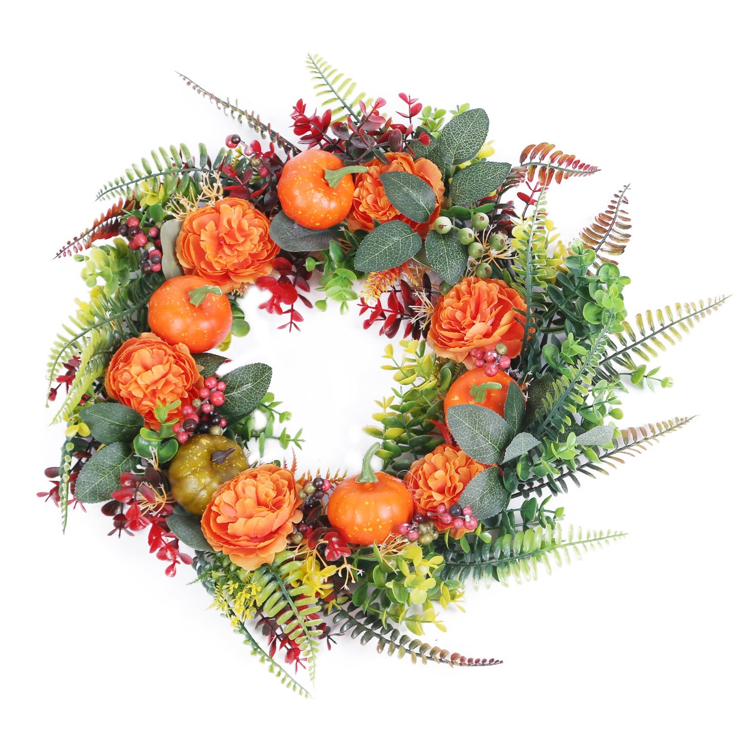 LJGelectro - 17.71IN Autumn Wreath with Pumpkin Mixed Leaves Berries Flowers Fall Decoration for Indoor Outdoor Window Wall Front Door in Halloween Thanks Giving D