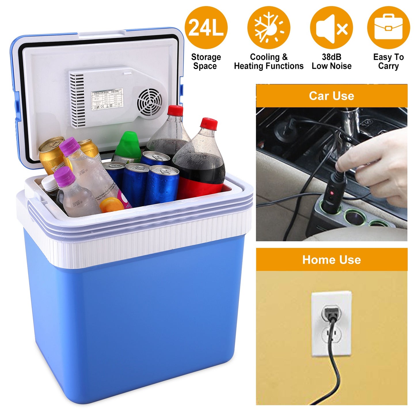 LJGelectro - 24L Portable Car Cooler 12V Car Refrigerator Travel Cooling Warmer Fridge Box Home Use