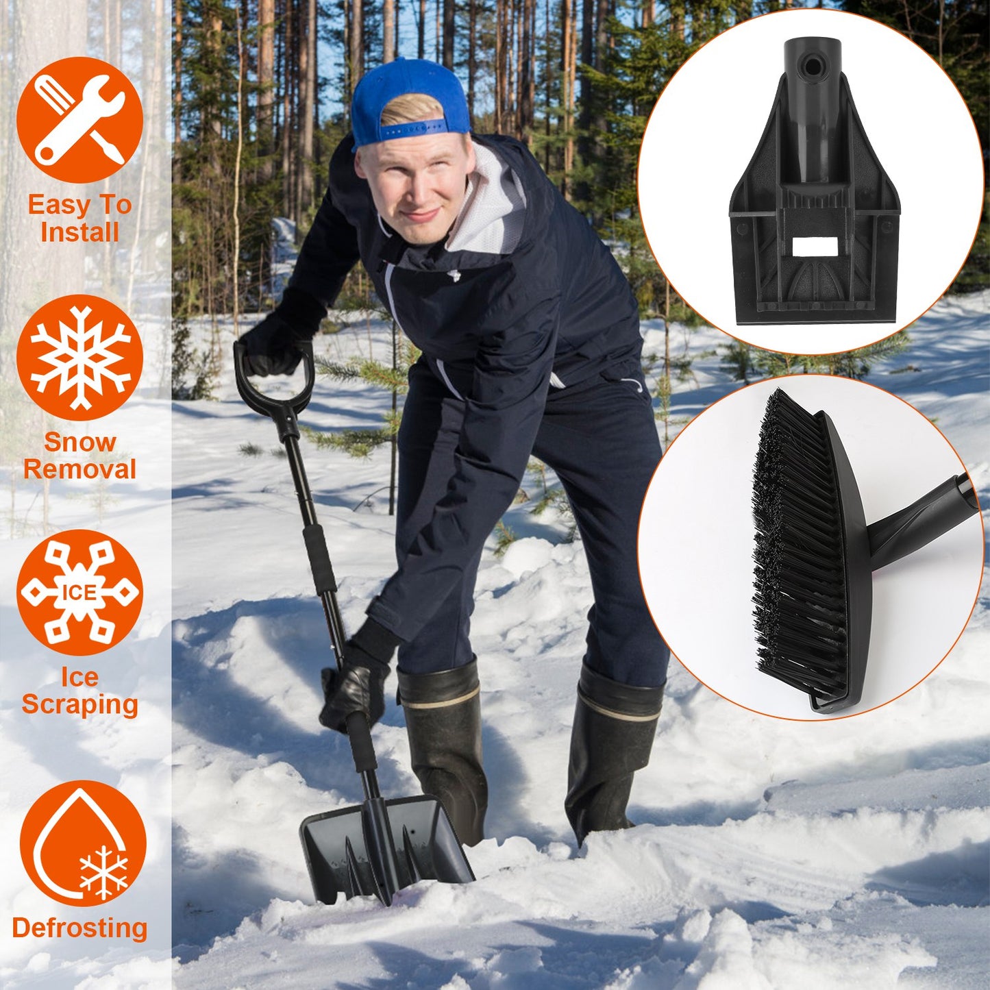 LJGelectro - 3 In 1 Snow Shovel Kit Brush Ice Scraper Collapsible Design Snow Removal for Car Truck Camping Outdoor Activities