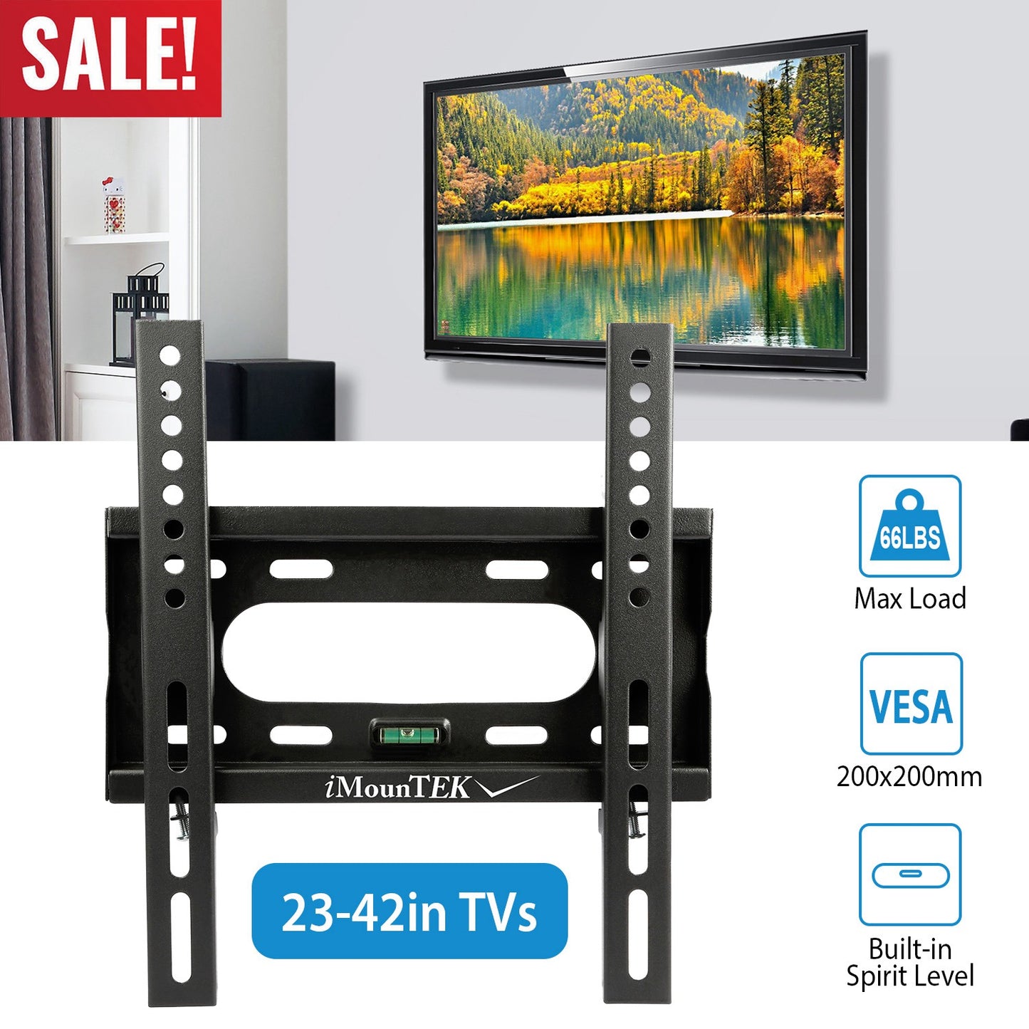 LJGelectro - TV Wall Mount Dual Arm TV Mount Bracket Max. VESA 200x200mm For 23-42 In TVs