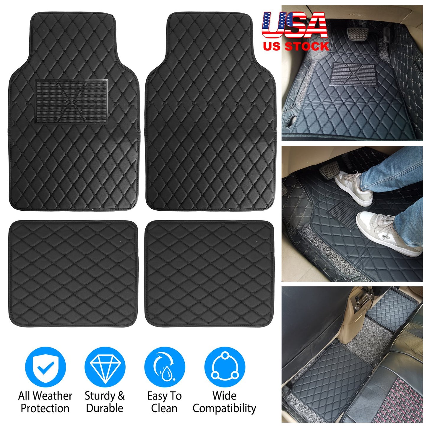 LJGelectro - Automotive Car Floor Mats Water Auto Carpet Front Rear Liner Pads Mats Universal Fit Faux Leather