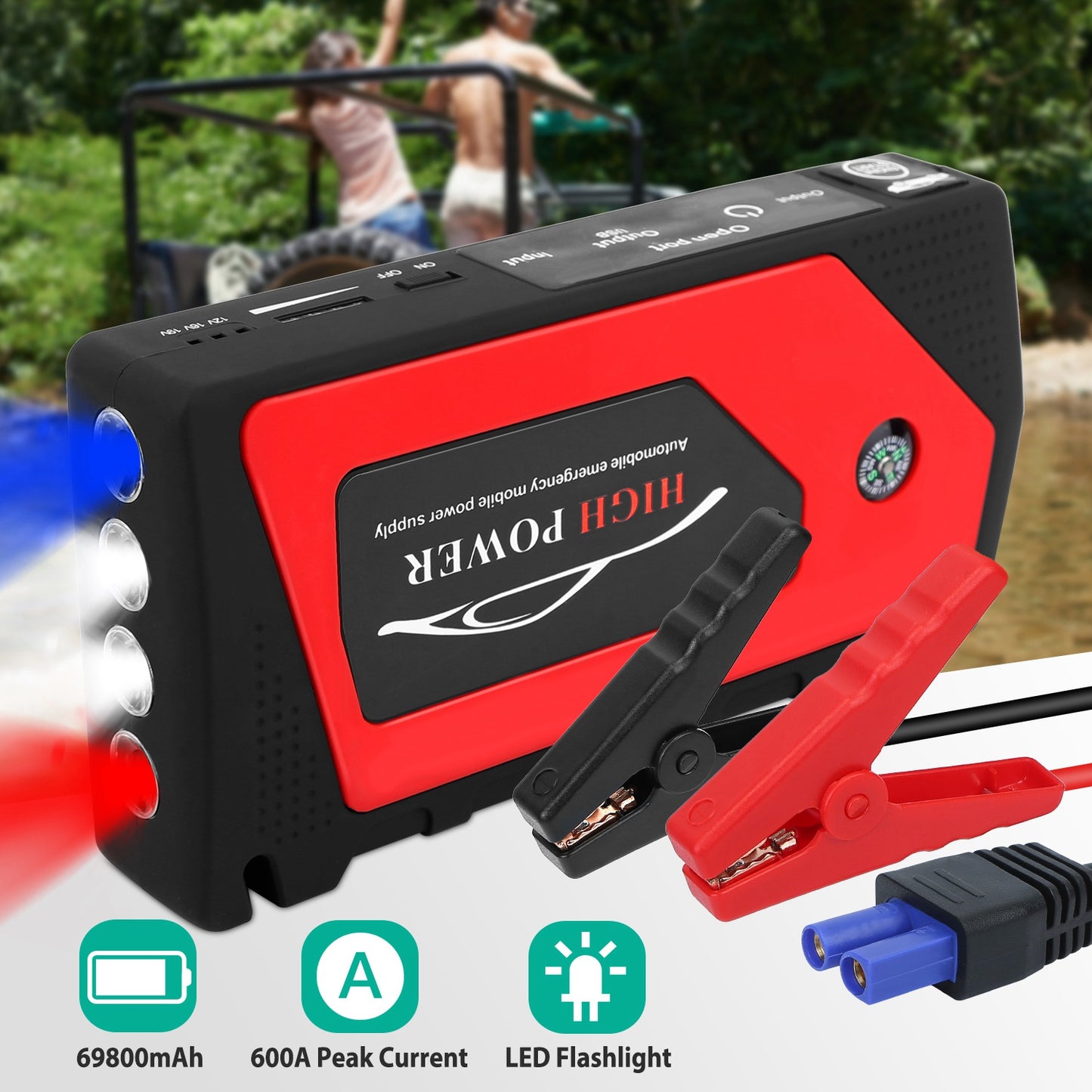 LJGelectro - Car Jump Starter Booster 600A Peak 69800mAh Battery Charger (Up to 6.0L Gas or 4.0L Diesel Engine) 3 Modes LED Flashlight