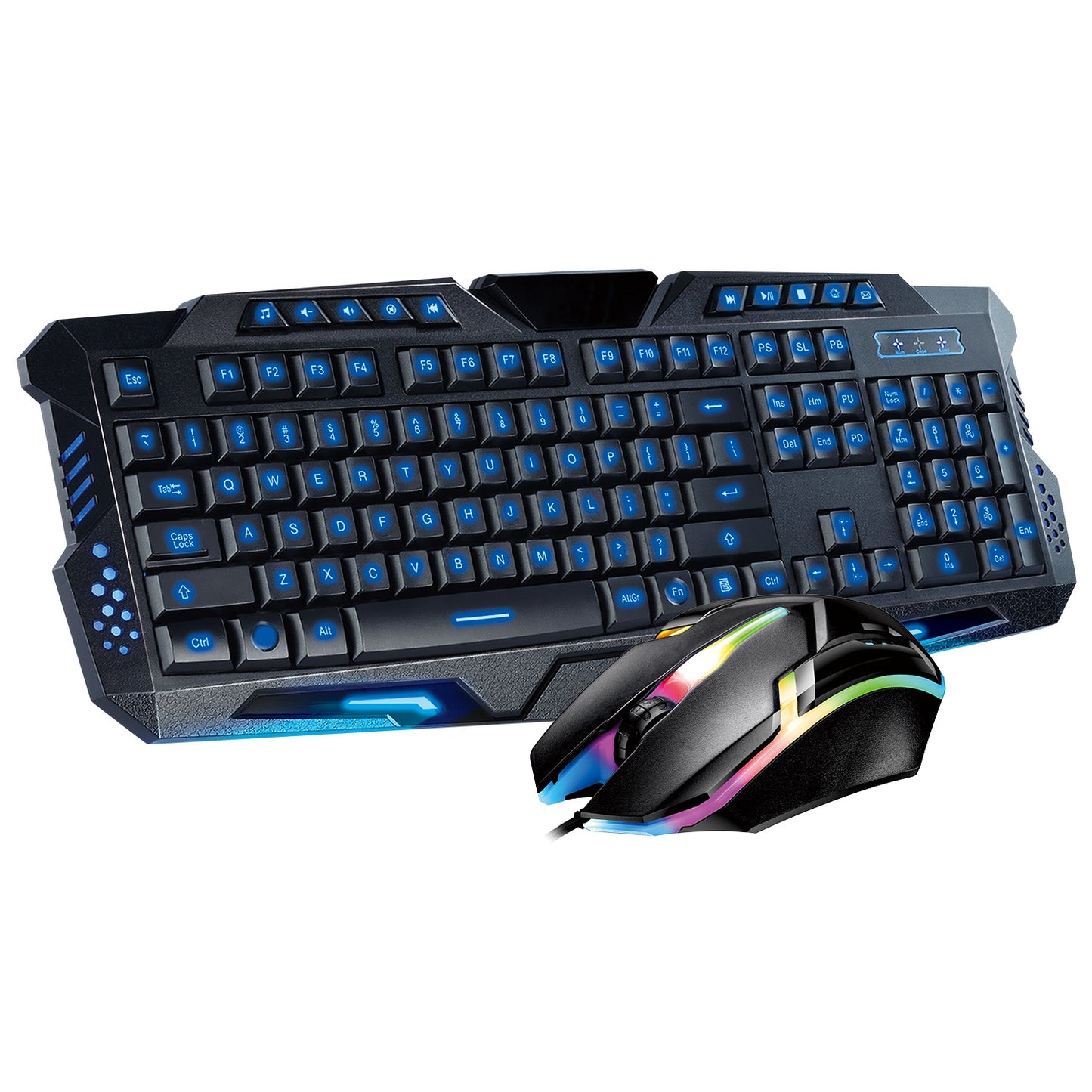 LJGelectro - 114-Key Wired Gaming Keyboard Mouse Set 3-Color Backlit Gaming Keyboard w/ RGB Colorful 1000 DPI Gaming Mouse