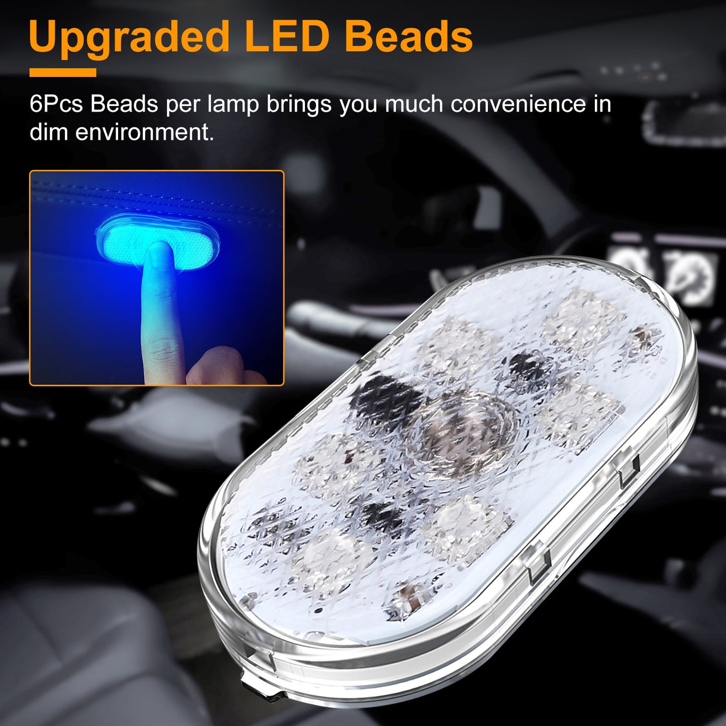 LJGelectro - 4Pcs Cordless Car Interior Light USB Rechargeable Magnetic Atmosphere Light 8 Lighting Mode Ambient Night Lamp